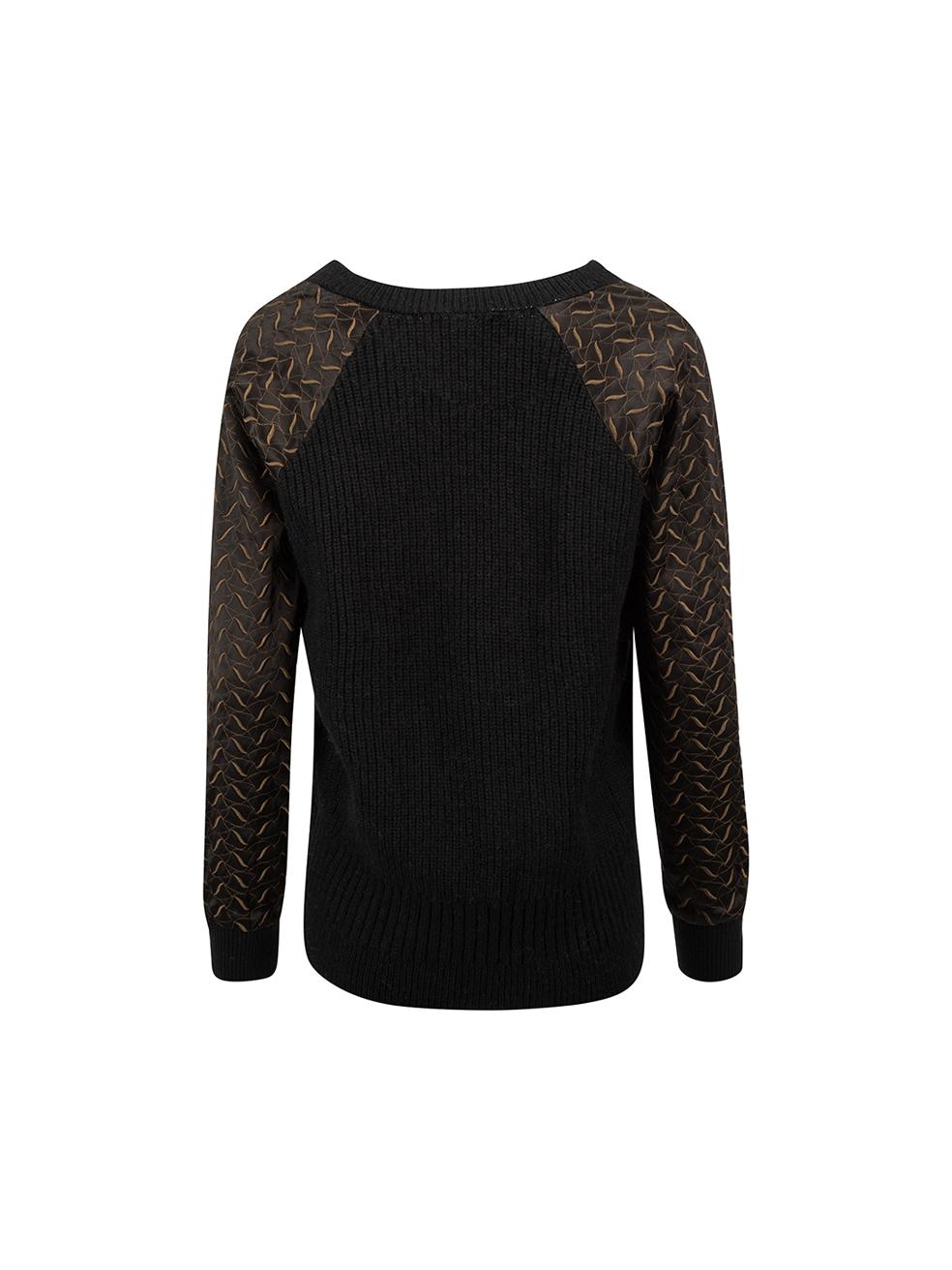 Black Wool Embroidered Sleeve Knit Jumper Size XS In Good Condition For Sale In London, GB