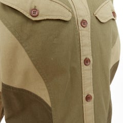 ISABEL MARANT ETOILE khakigrünes Patchwork-Hemdkleid aus Baumwolle mit Fledermausärmeln, Größe 36 S