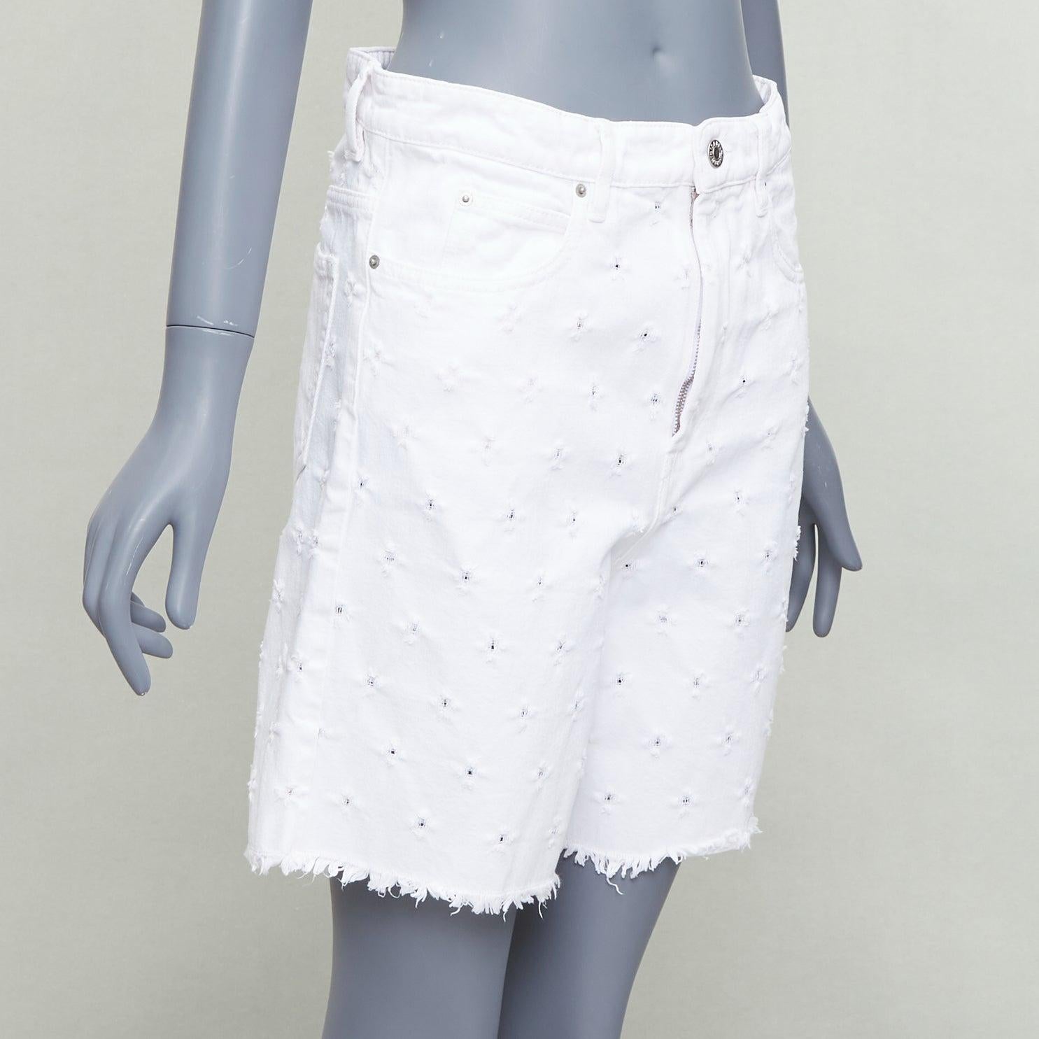Grigio ISABEL MARANT ETOILE Liny, pantaloncini in denim sfrangiati a fori bianchi FR38 M. in vendita
