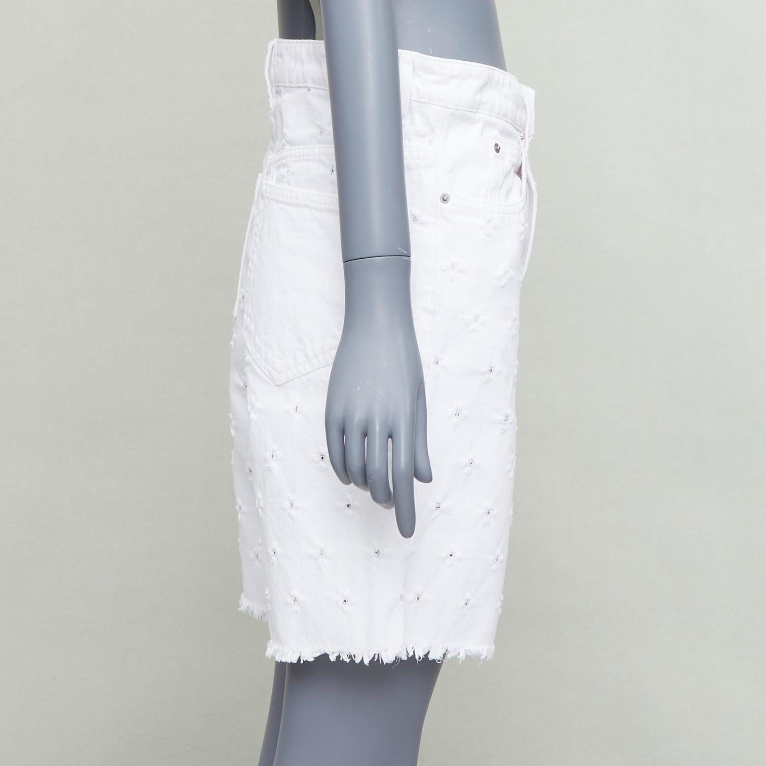 Donna ISABEL MARANT ETOILE Liny, pantaloncini in denim sfrangiati a fori bianchi FR38 M. in vendita