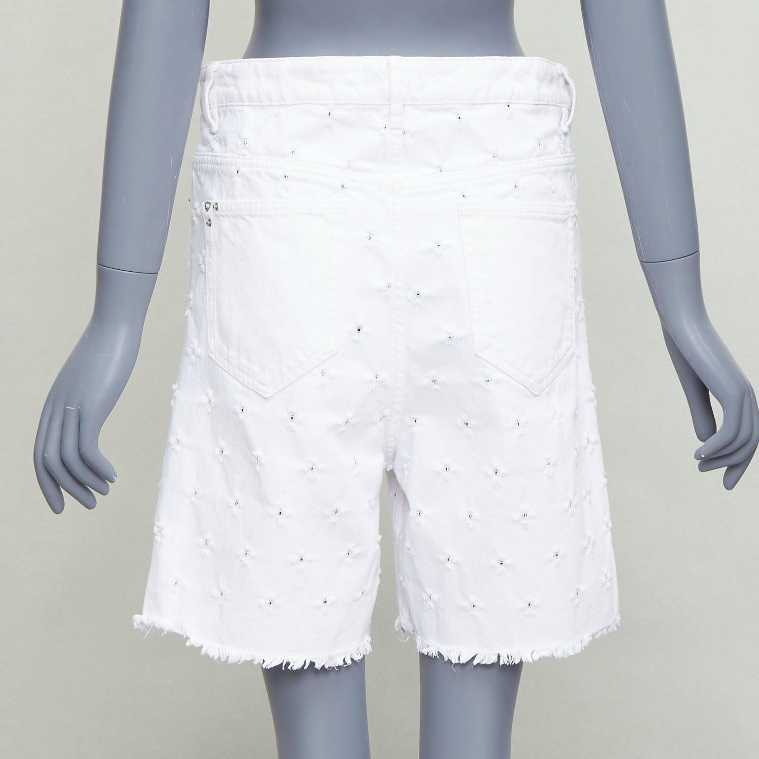 ISABEL MARANT ETOILE Liny, pantaloncini in denim sfrangiati a fori bianchi FR38 M. in vendita 1