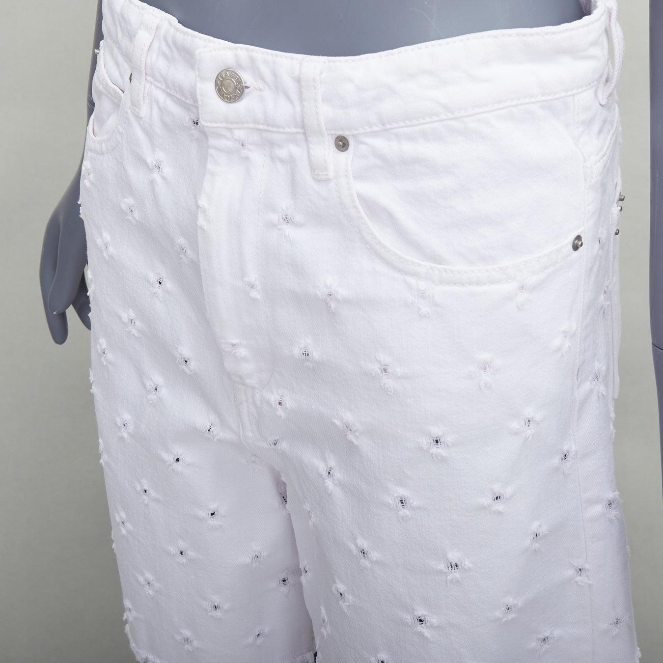 ISABEL MARANT ETOILE Liny, pantaloncini in denim sfrangiati a fori bianchi FR38 M. in vendita 3