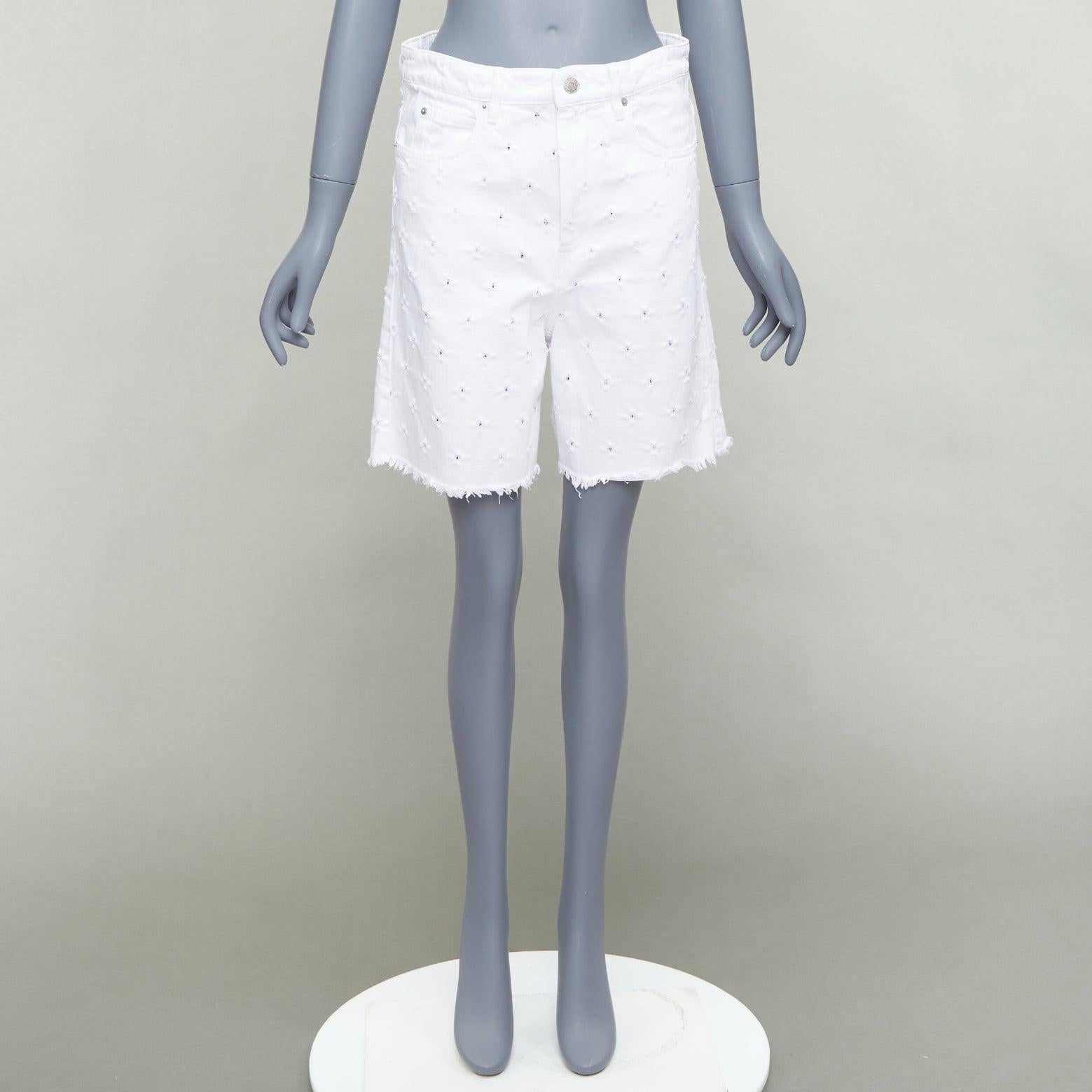 ISABEL MARANT ETOILE Liny, pantaloncini in denim sfrangiati a fori bianchi FR38 M. in vendita 5