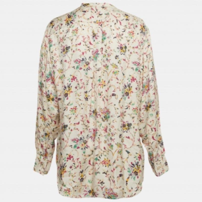Beige Isabel Marant Etoile Chemisier en crêpe imprimé floral multicolore M. en vente