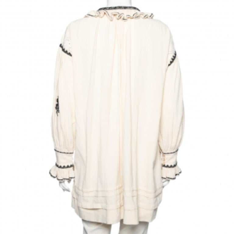 Blanc Isabel Marant Etoile Off White Top oversize à volants brodés S.S. White en vente
