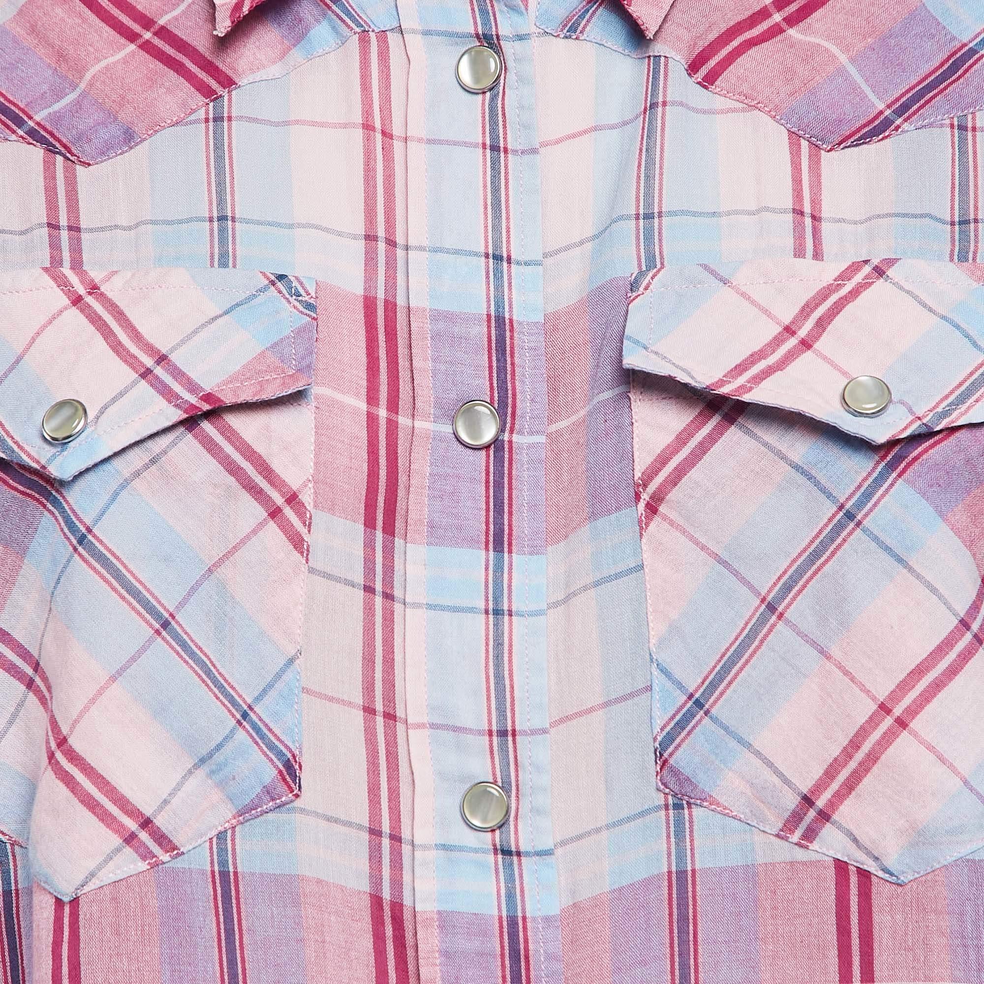 Gray Isabel Marant Etoile Pink Plaid Cotton Puff Sleeve Bethany Shirt S For Sale