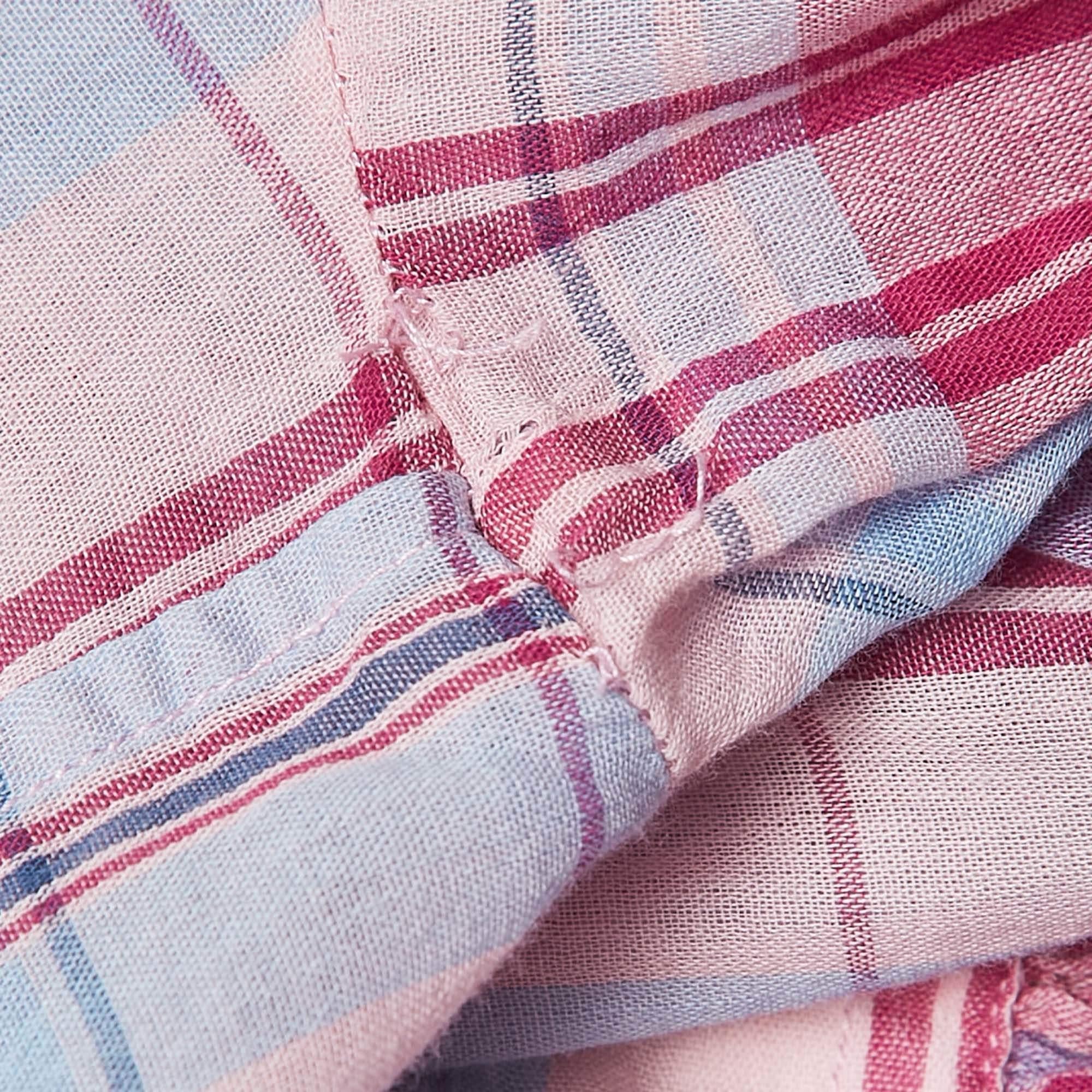 Isabel Marant Etoile Pink Plaid Cotton Puff Sleeve Bethany Shirt S In Good Condition For Sale In Dubai, Al Qouz 2