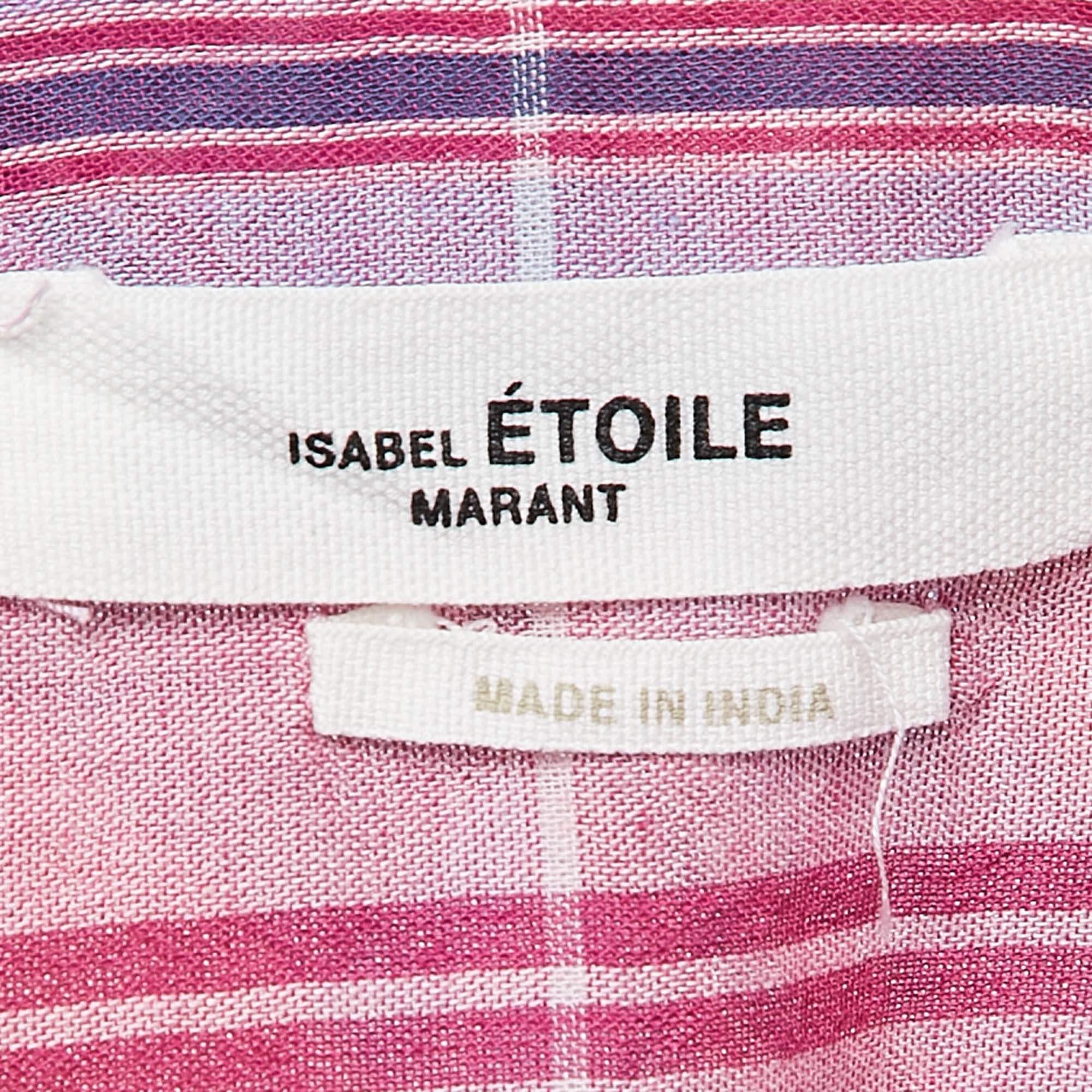 Women's Isabel Marant Etoile Pink Plaid Cotton Puff Sleeve Bethany Shirt S For Sale