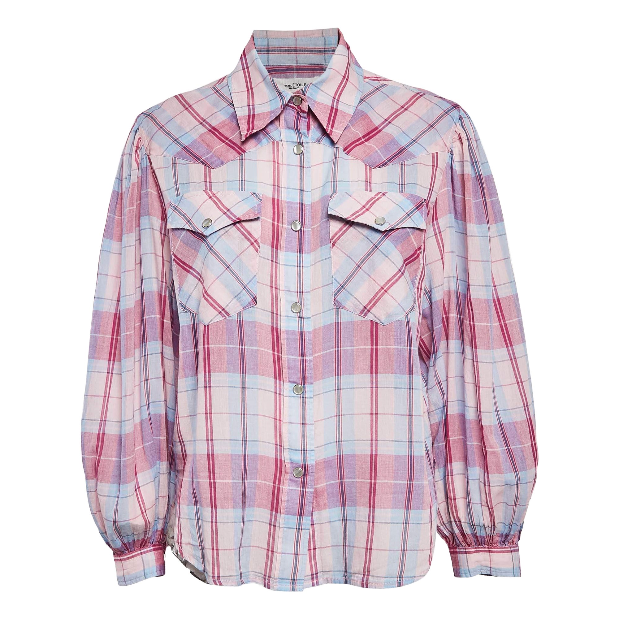 Isabel Marant Etoile Chemise Bethany à manches bouffantes en coton écossais rose S