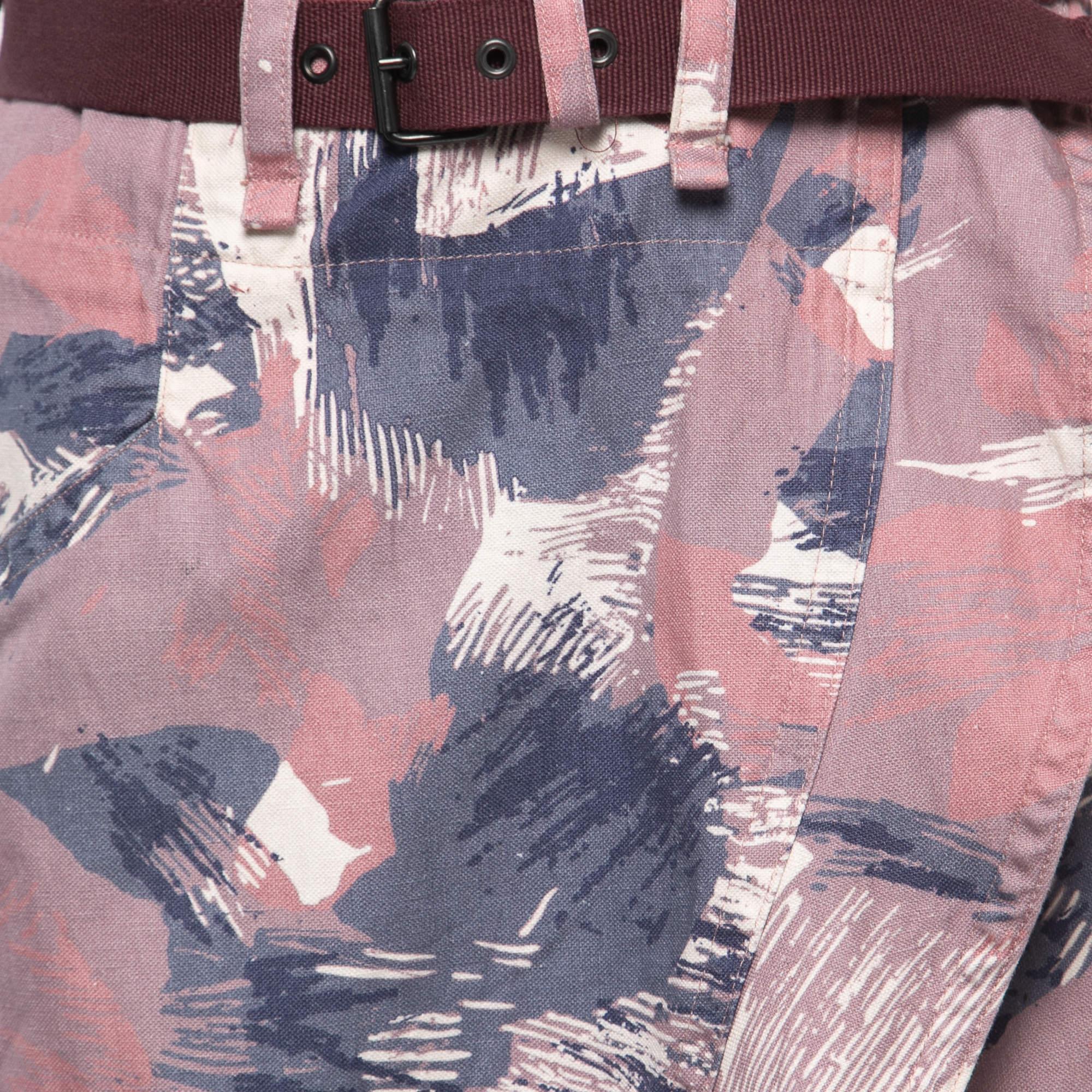 Gray Isabel Marant Etoile Purple Printed Cotton Blend Belted Skirt L For Sale