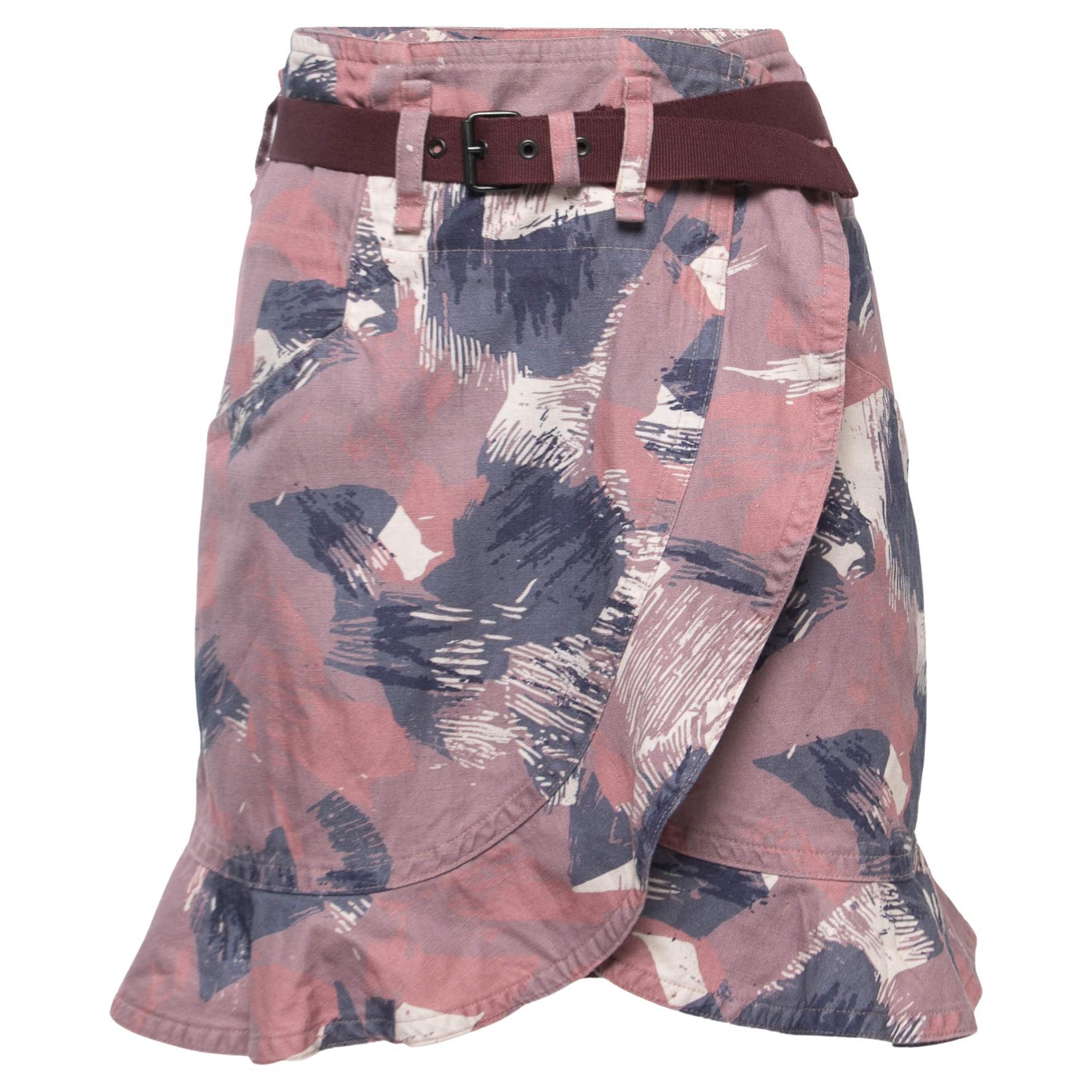 Isabel Marant Etoile Purple Printed Cotton Blend Belted Skirt L For Sale