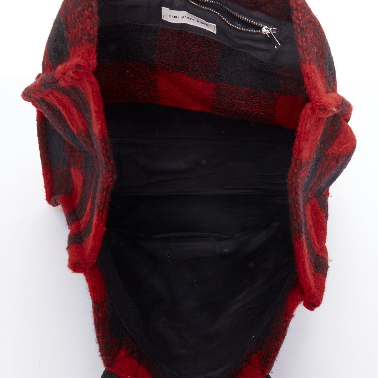 ISABEL MARANT ETOILE Rusty red black tartan plaid wool tote bag For Sale 6