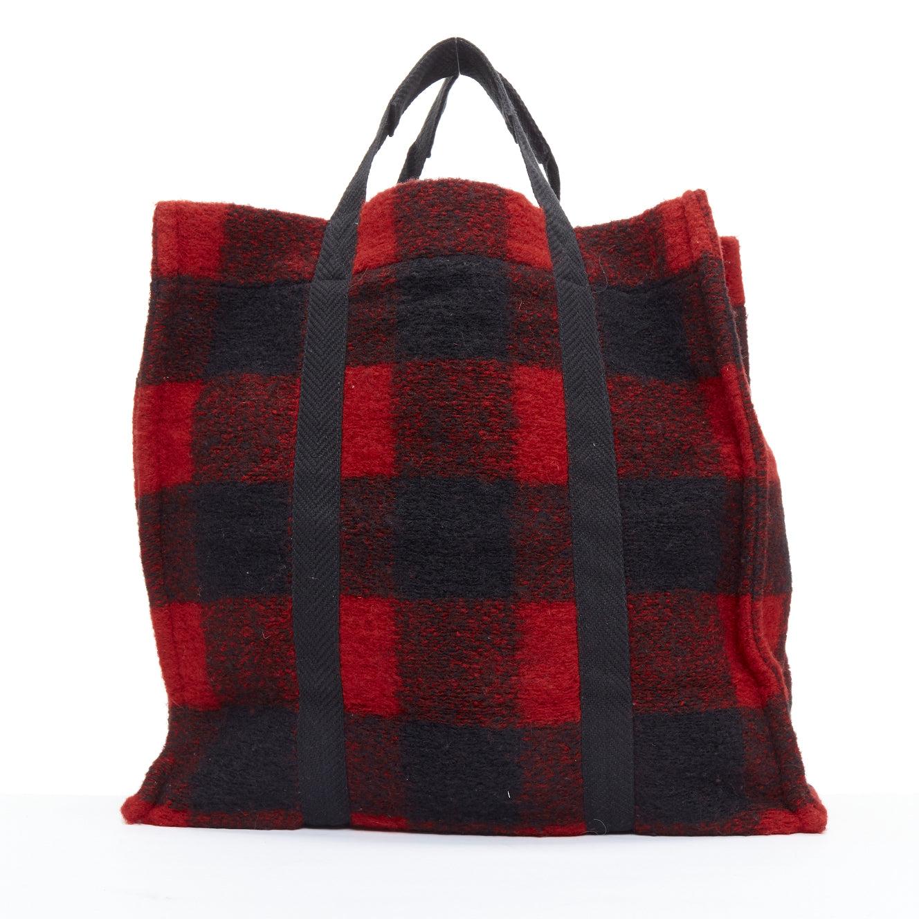 ISABEL MARANT ETOILE Rusty red black tartan plaid wool tote bag For Sale 1