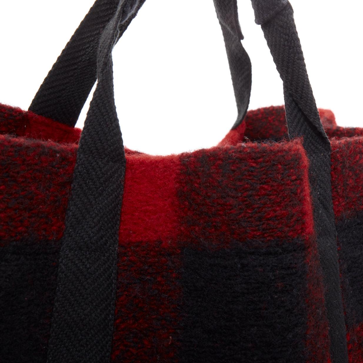 ISABEL MARANT ETOILE Rusty red black tartan plaid wool tote bag For Sale 4