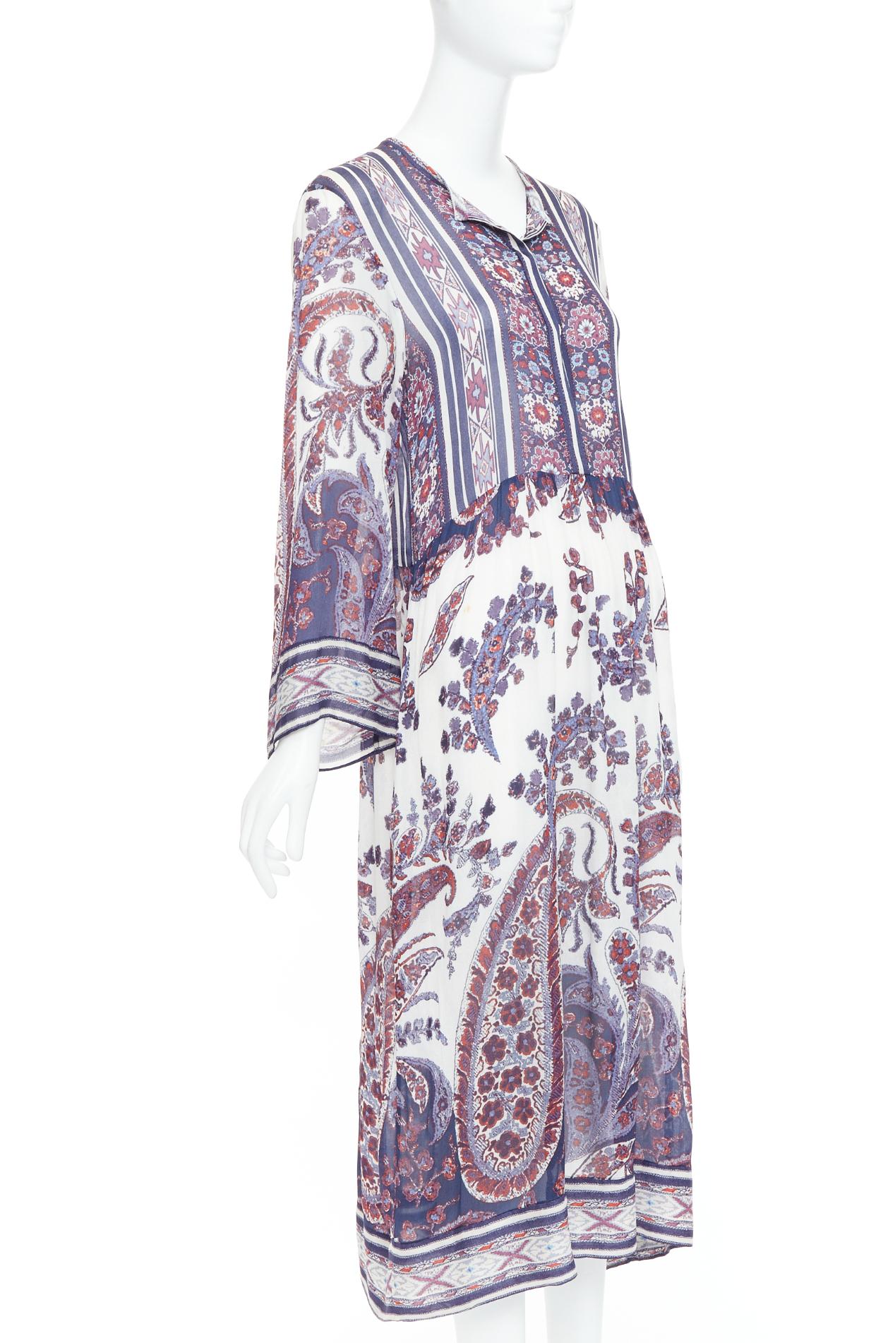 ISABEL MARANT ETOILE Tilda marineblaues, weißes, durchsichtiges Kaftankleid mit Boho-Druck Gr. 1 (Grau) im Angebot