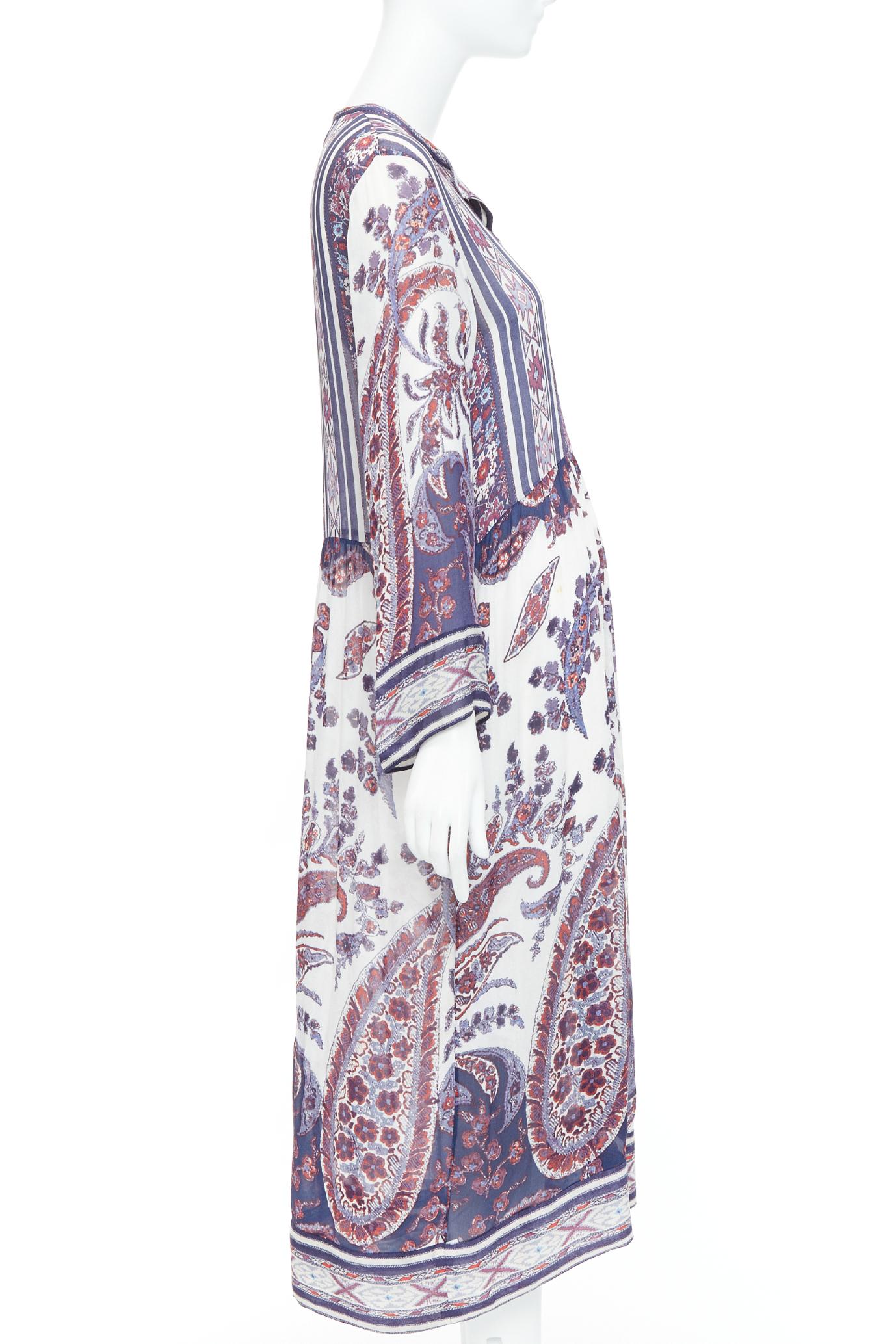 ISABEL MARANT ETOILE Tilda marineblaues, weißes, durchsichtiges Kaftankleid mit Boho-Druck Gr. 1 Damen im Angebot