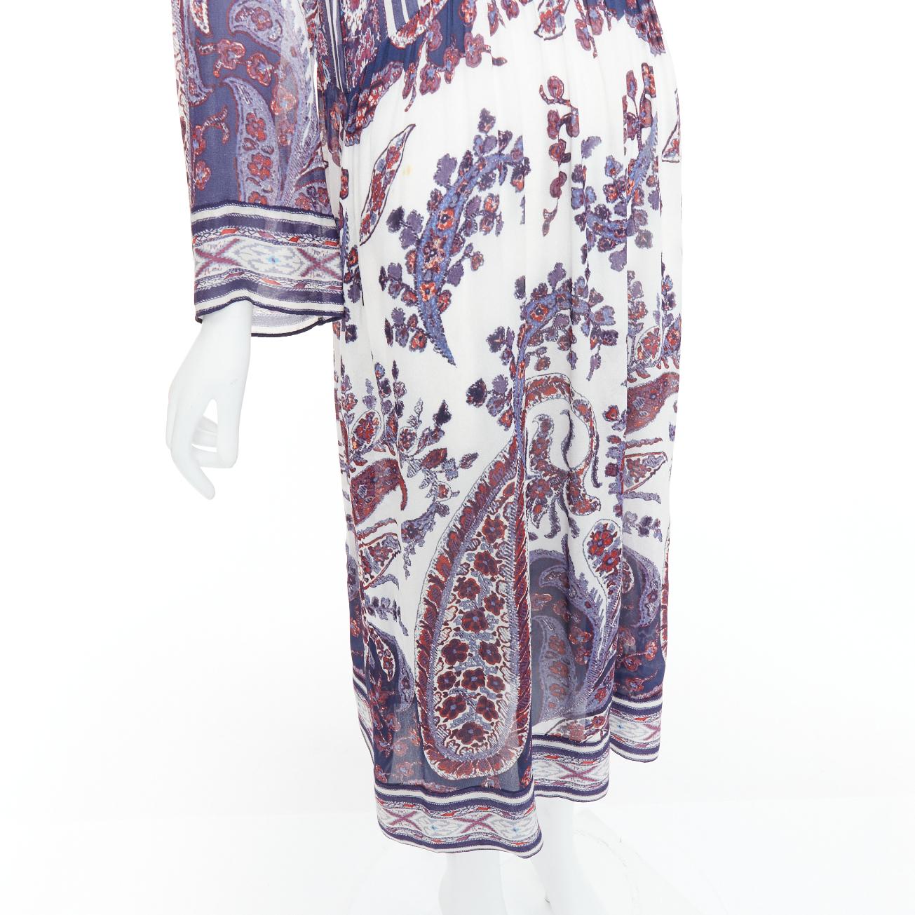 ISABEL MARANT ETOILE Tilda marineblaues, weißes, durchsichtiges Kaftankleid mit Boho-Druck Gr. 1 im Angebot 3