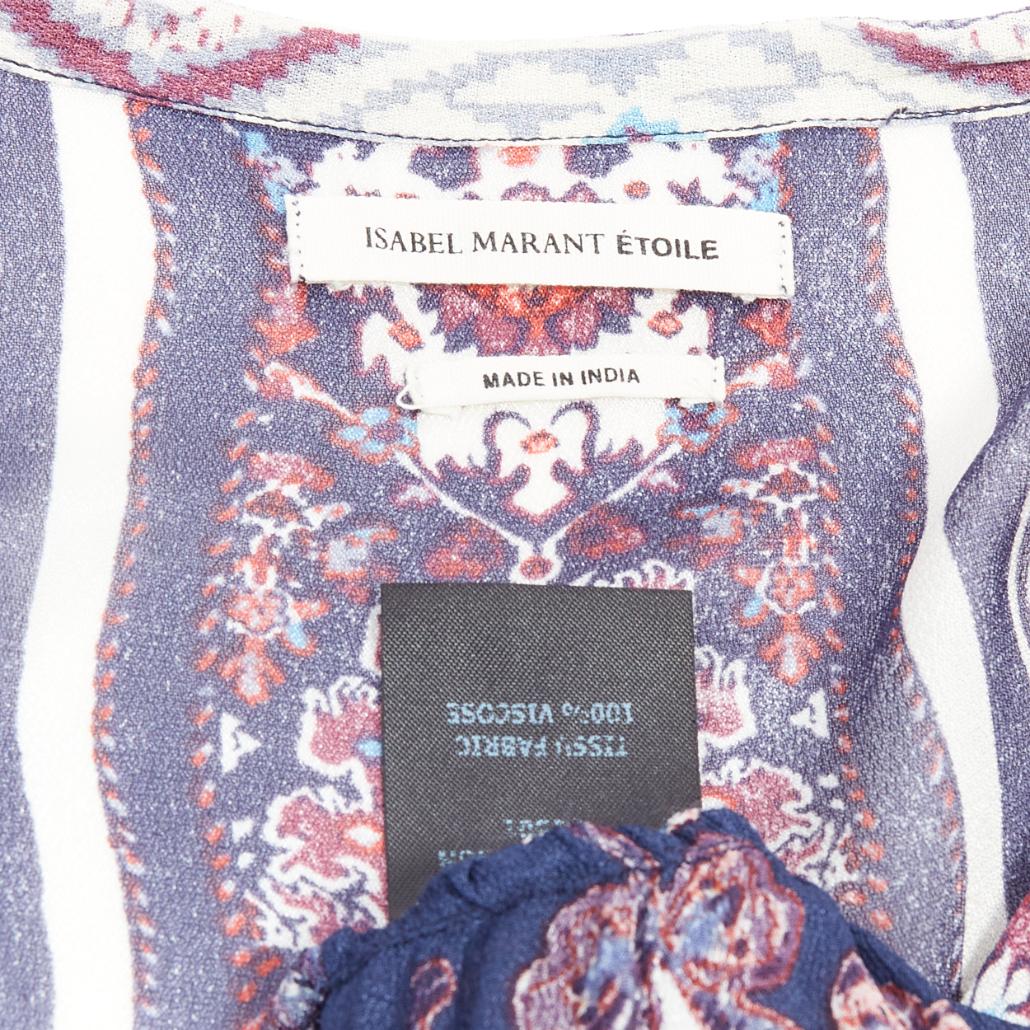 ISABEL MARANT ETOILE Tilda marineblaues, weißes, durchsichtiges Kaftankleid mit Boho-Druck Gr. 1 im Angebot 4