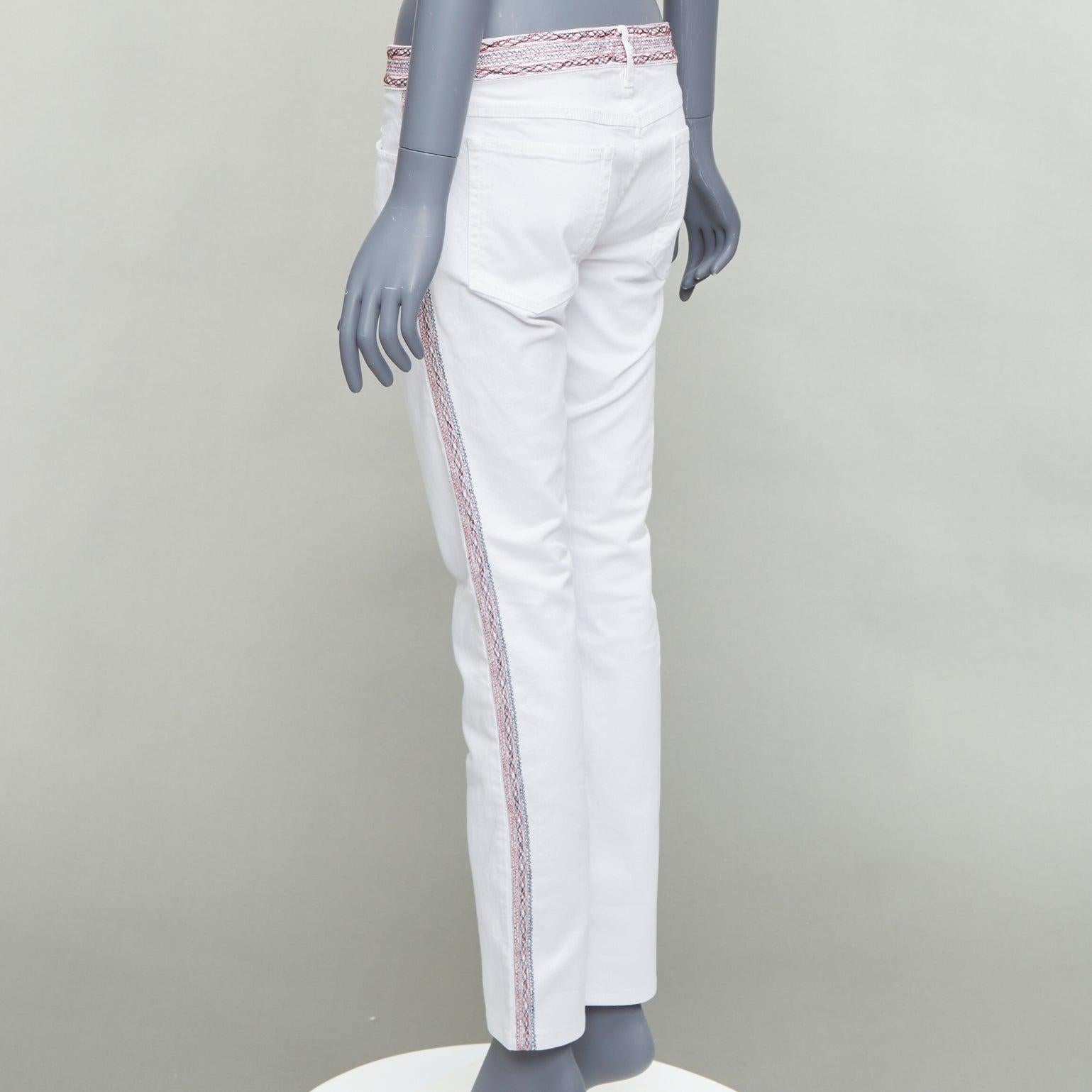 ISABEL MARANT ETOILE white denim red black stitch detail jeans FR38 M For Sale 2