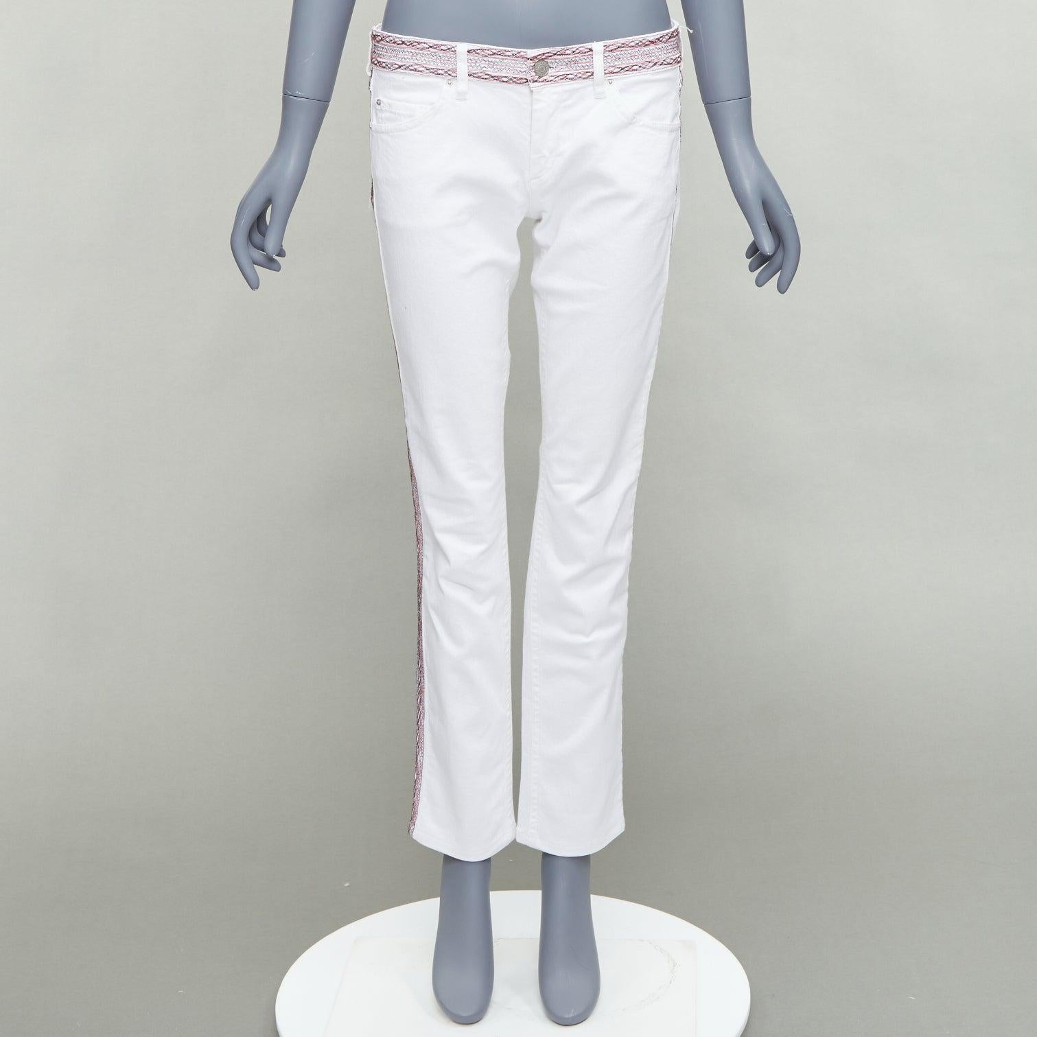 ISABEL MARANT ETOILE white denim red black stitch detail jeans FR38 M For Sale 5