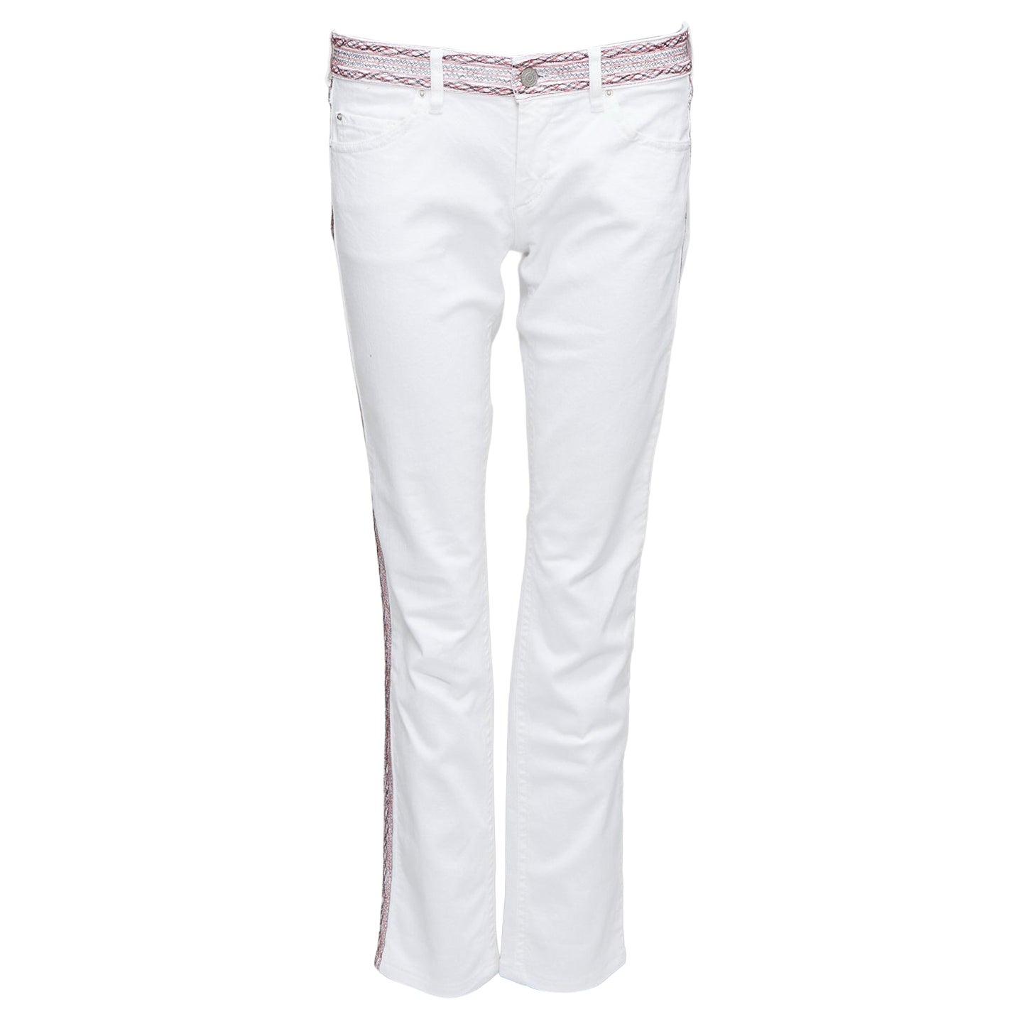 Pre-owned Isabel Marant Etoile White Denim Red Black Stitch Detail Jeans Fr38 M