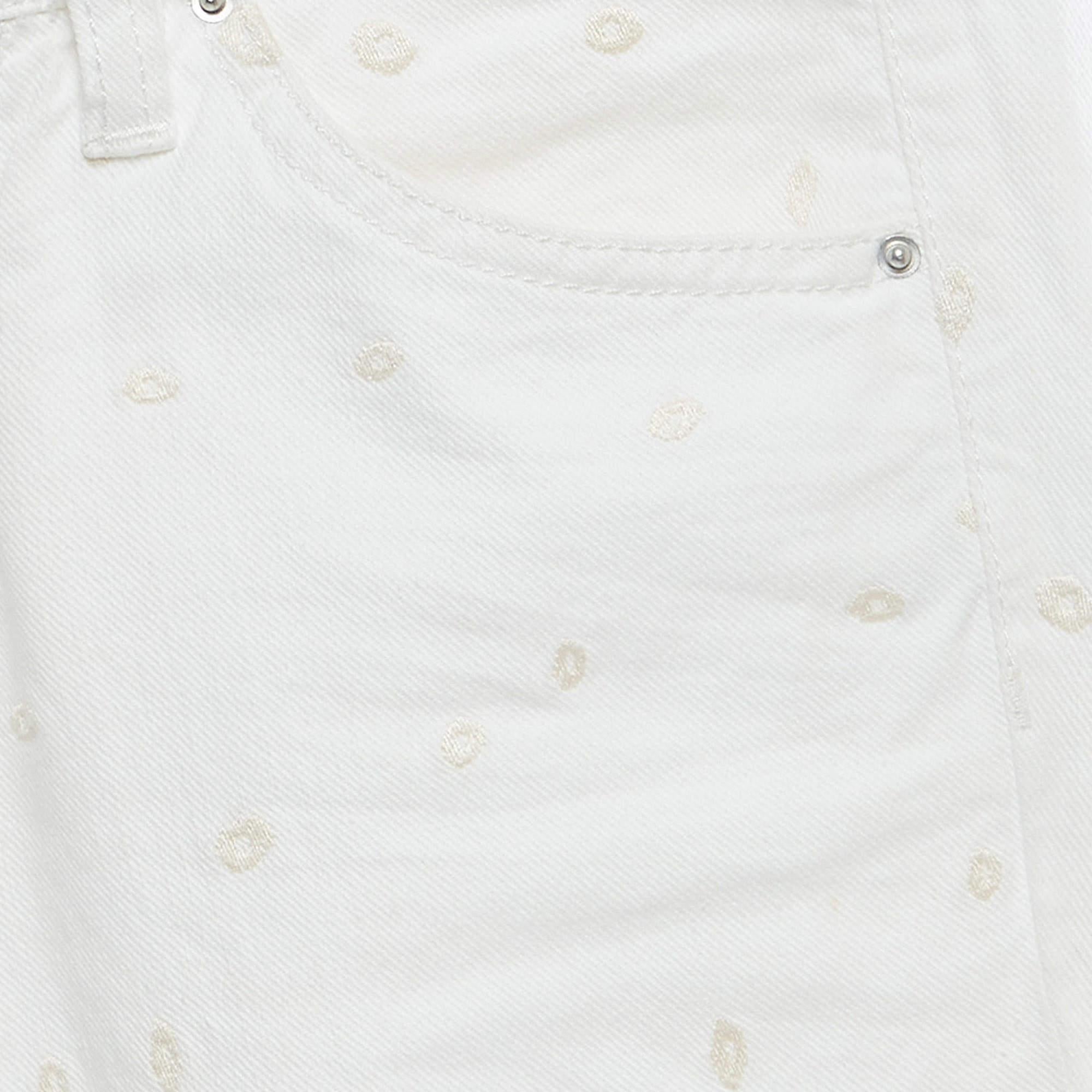 Gray Isabel Marant Etoile White Embroidered Denim Slim Fit Jeans S For Sale