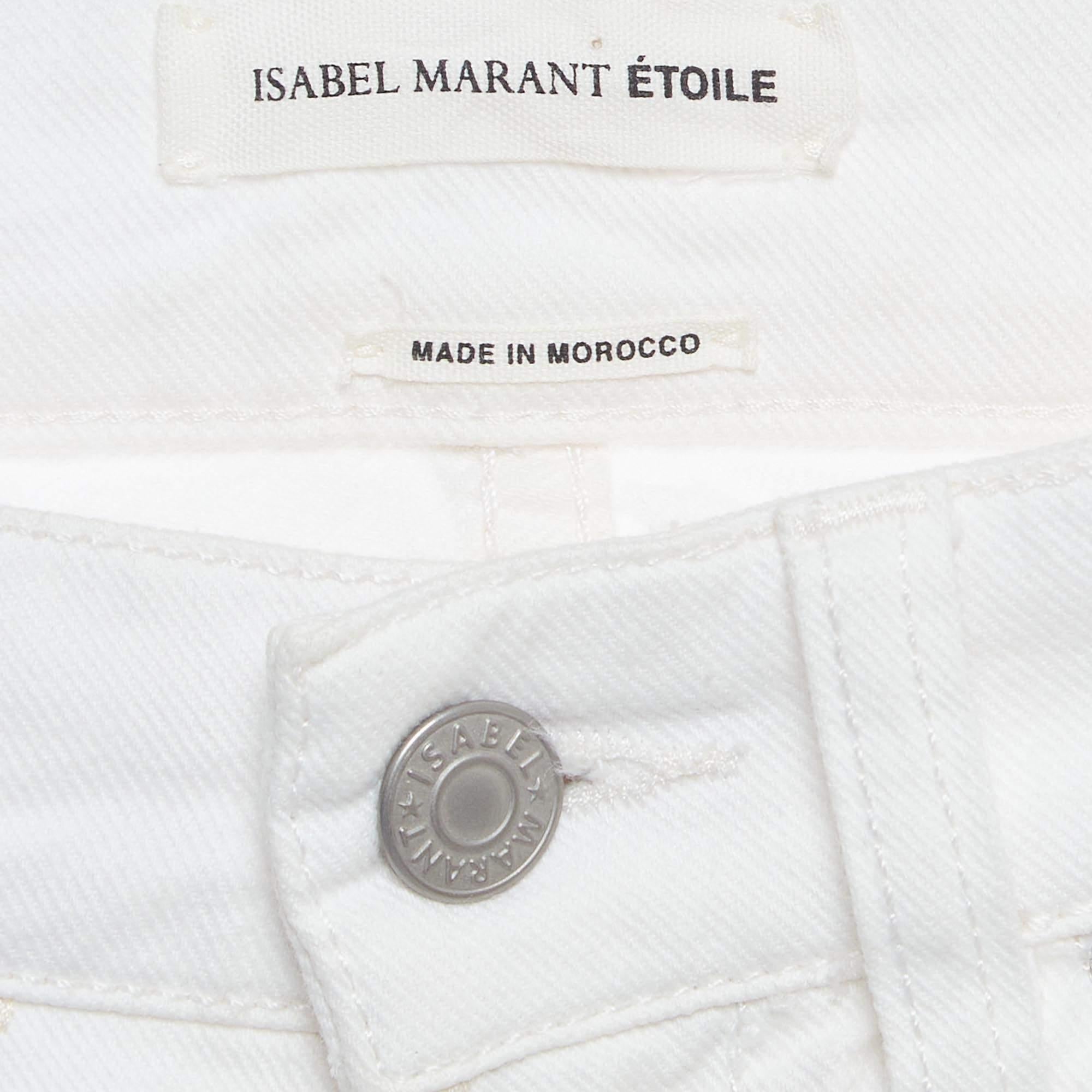 Isabel Marant Etoile White Embroidered Denim Slim Fit Jeans S In Good Condition For Sale In Dubai, Al Qouz 2