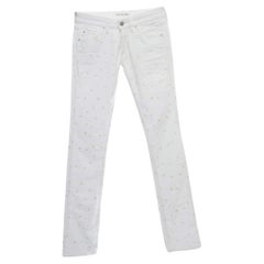 Isabel Marant Etoile White Embroidered Denim Slim Fit Jeans S.