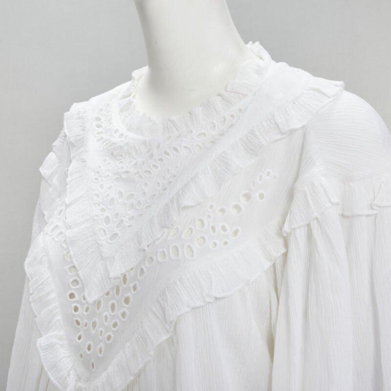 ISABEL MARANT ETOILE white viscose eyelet ruffle collar boho dress FR40 M
Reference: KNLM/A00123
Brand: Isabel Marant
Designer: Isabel Marant
Material: Cotton, Viscose
Color: White
Pattern: Solid
Closure: Keyhole Button
Lining:  Fully Lined
Extra