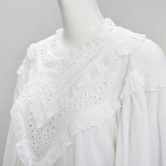 ISABEL MARANT ETOILE white viscose eyelet ruffle collar boho dress FR40 M