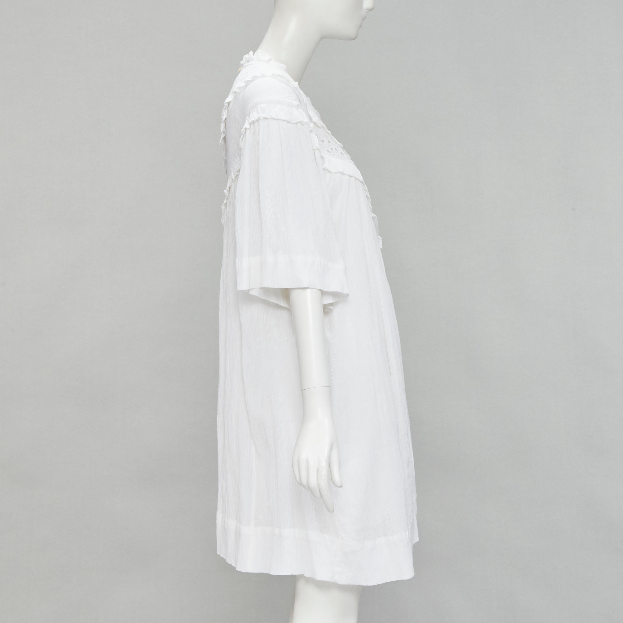 Gray ISABEL MARANT ETOILE white viscose eyelet ruffle collar boho dress FR40 M For Sale