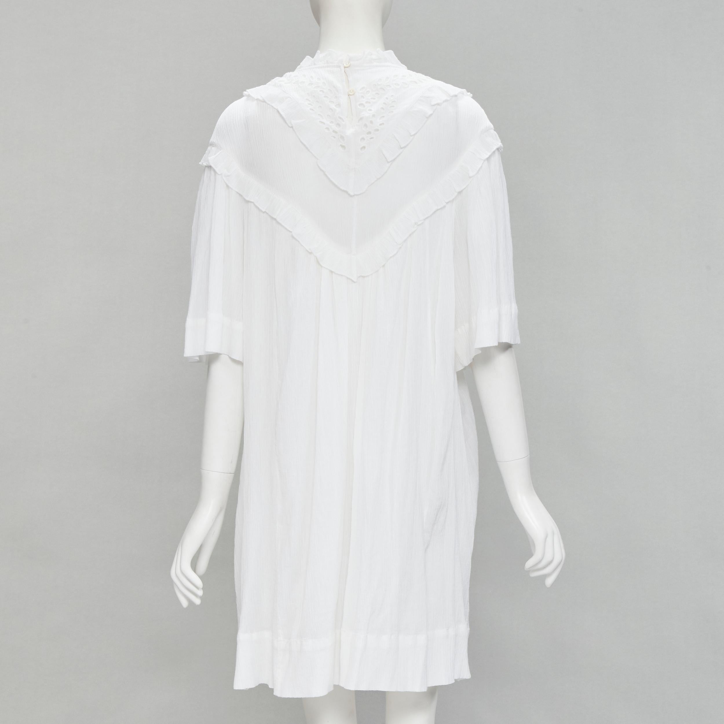Women's ISABEL MARANT ETOILE white viscose eyelet ruffle collar boho dress FR40 M For Sale