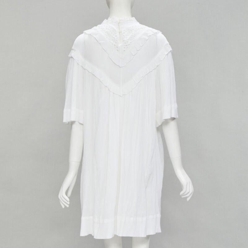 ISABEL MARANT ETOILE white viscose eyelet ruffle collar boho dress FR40 M For Sale 1