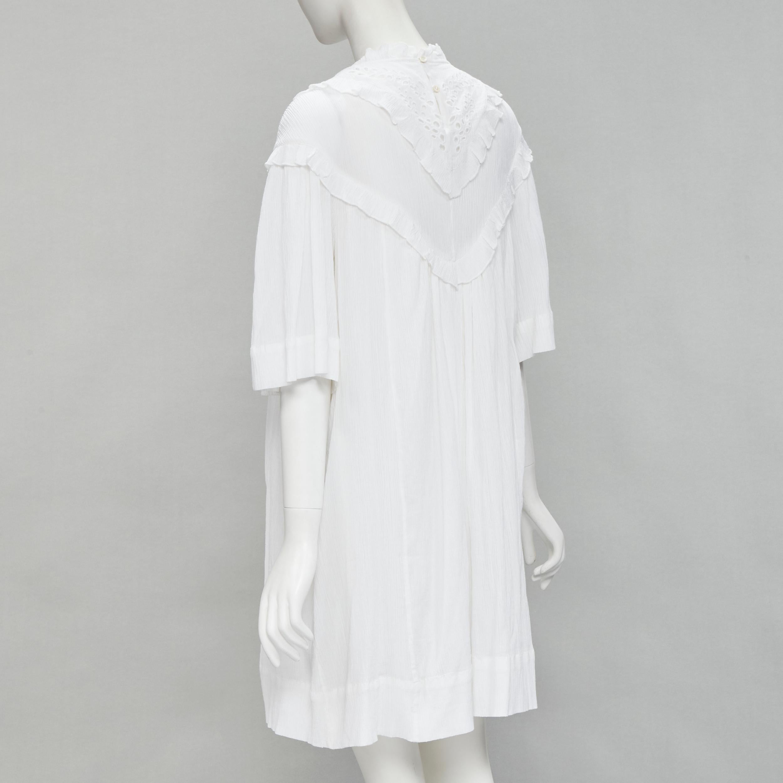 ISABEL MARANT ETOILE white viscose eyelet ruffle collar boho dress FR40 M For Sale 1