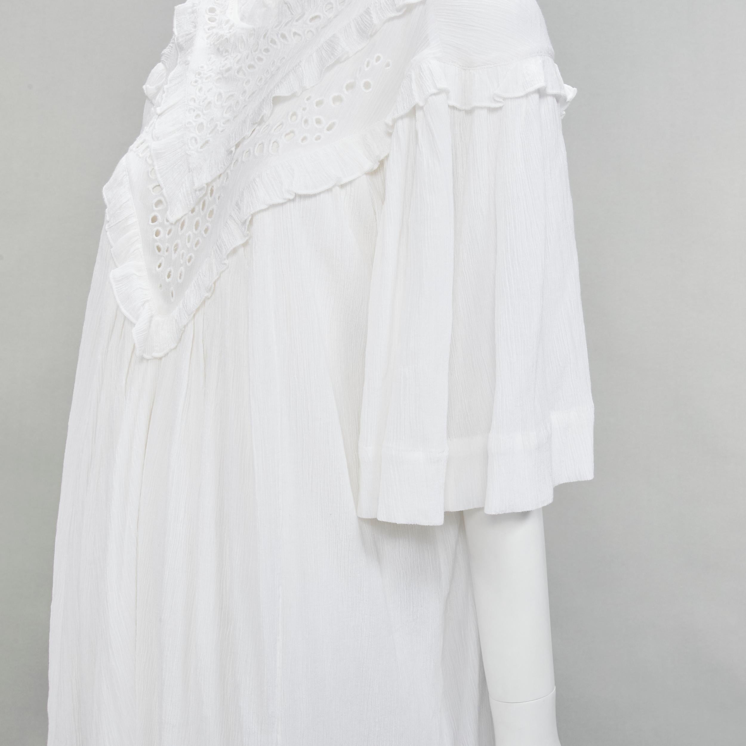 ISABEL MARANT ETOILE white viscose eyelet ruffle collar boho dress FR40 M For Sale 2