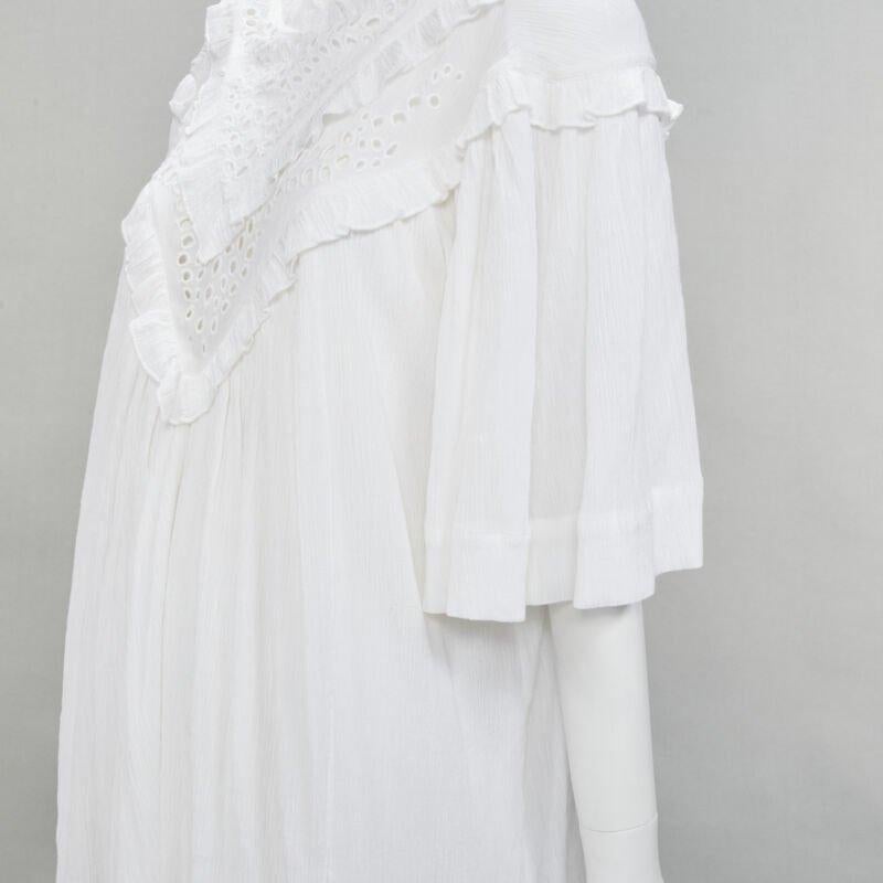 ISABEL MARANT ETOILE white viscose eyelet ruffle collar boho dress FR40 M For Sale 3