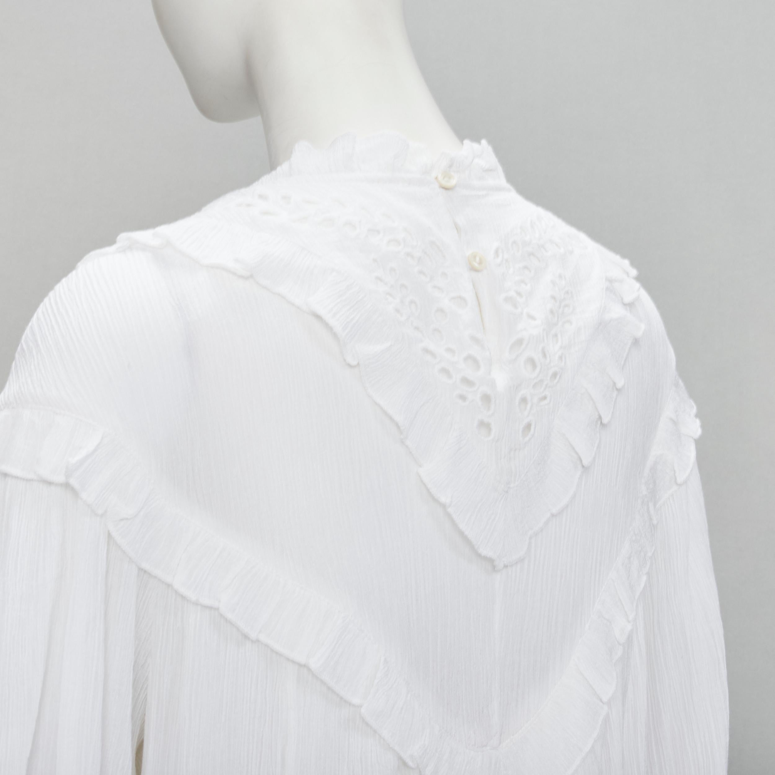 ISABEL MARANT ETOILE white viscose eyelet ruffle collar boho dress FR40 M For Sale 3