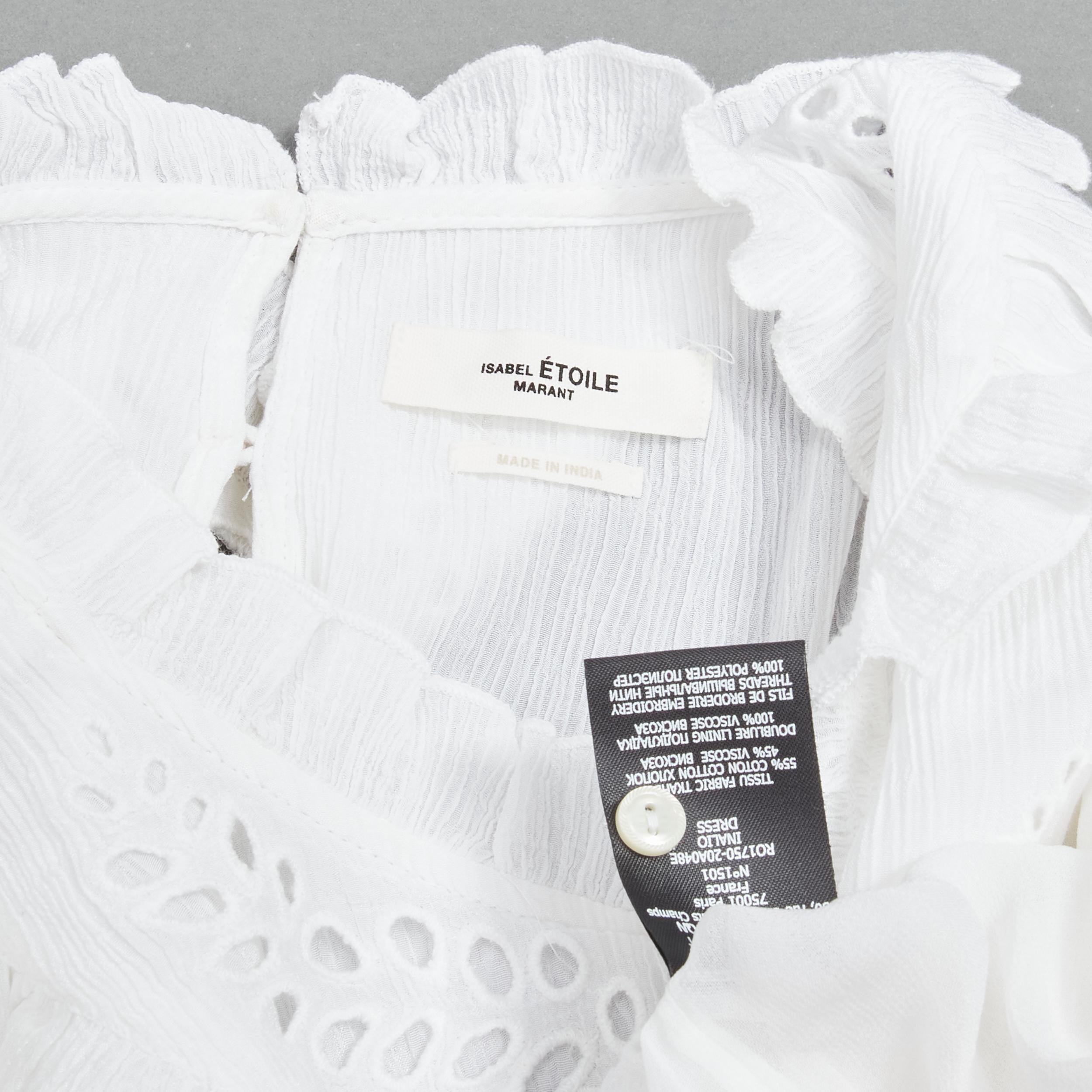 ISABEL MARANT ETOILE white viscose eyelet ruffle collar boho dress FR40 M For Sale 4