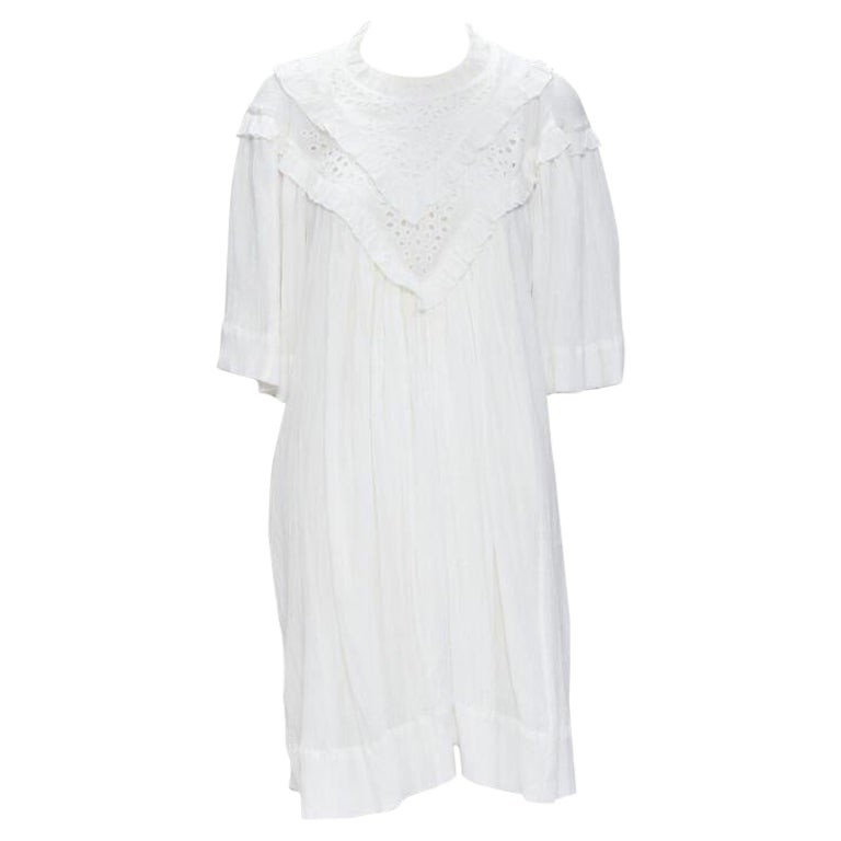 ISABEL MARANT ETOILE Robe bohème à col à volants en viscose blanche FR40 M