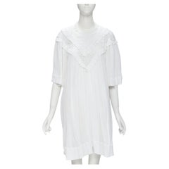 ISABEL MARANT ETOILE white viscose eyelet ruffle collar boho dress FR40 M