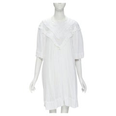 ISABEL MARANT ETOILE white viscose eyelet ruffle collar boho dress FR40 M