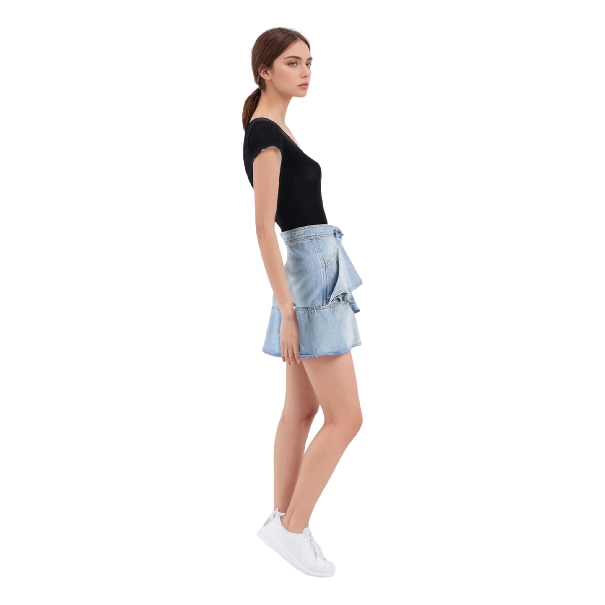 Purple Isabel Marant Etolie Cotton Denim Ruffle Skirt