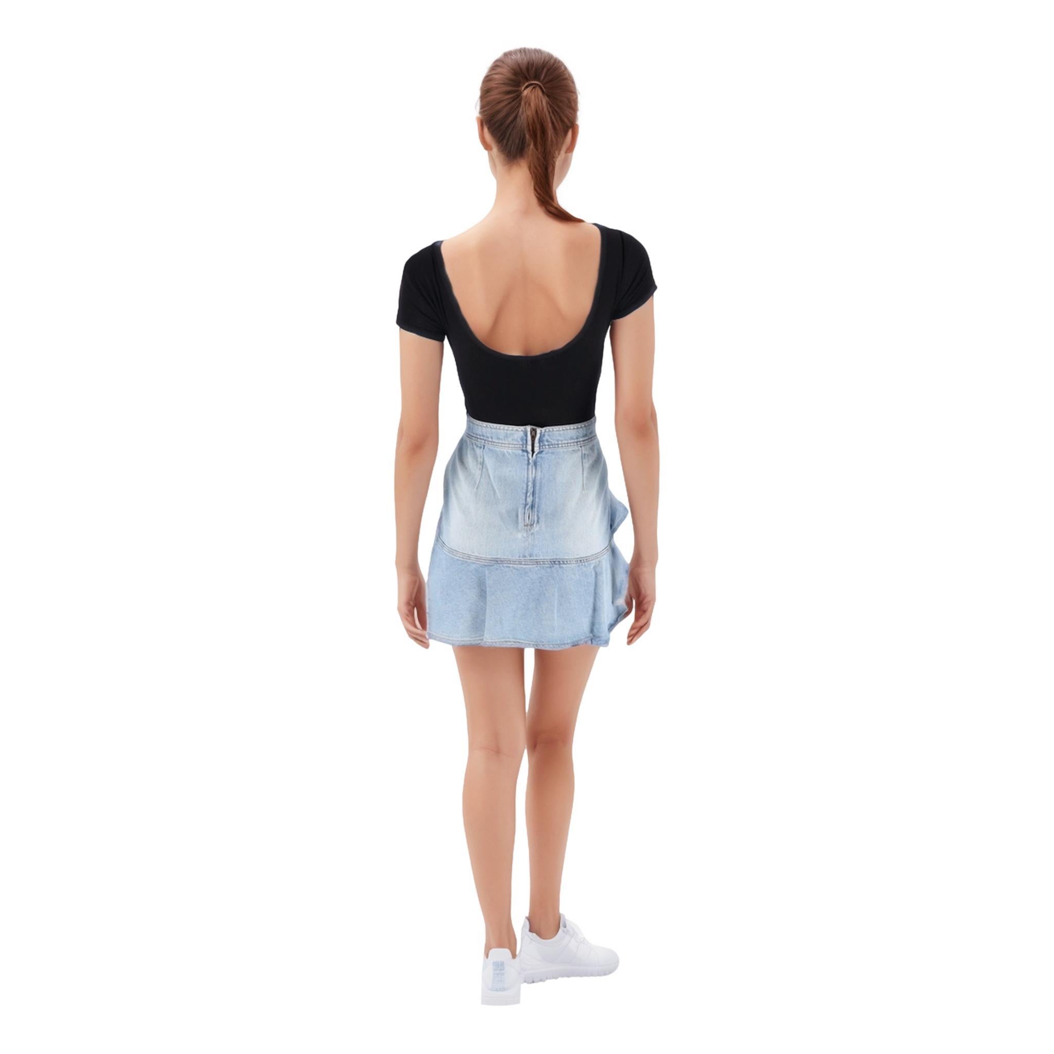 Isabel Marant Etolie Cotton Denim Ruffle Skirt In Excellent Condition In London, GB