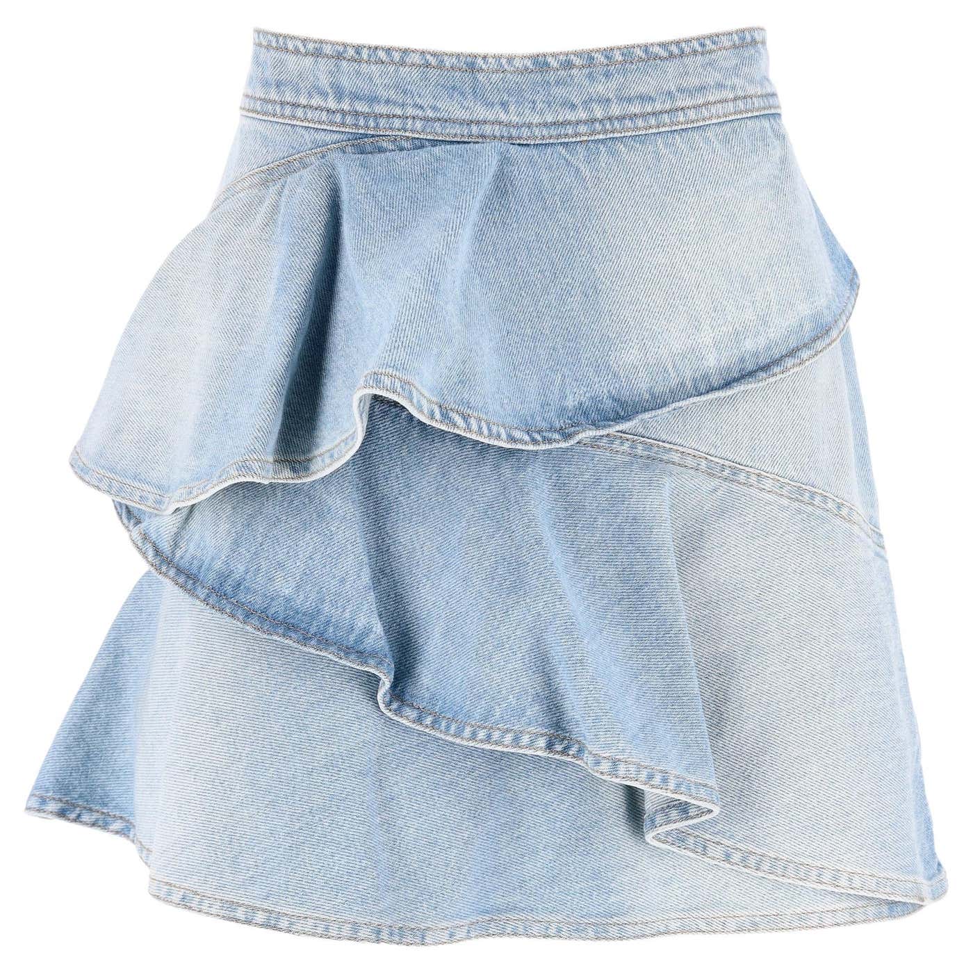 Denim Raffle Design Isabel Marant Etolie Cotton Denim Ruffle Skirt For Sale at 1stDibs
