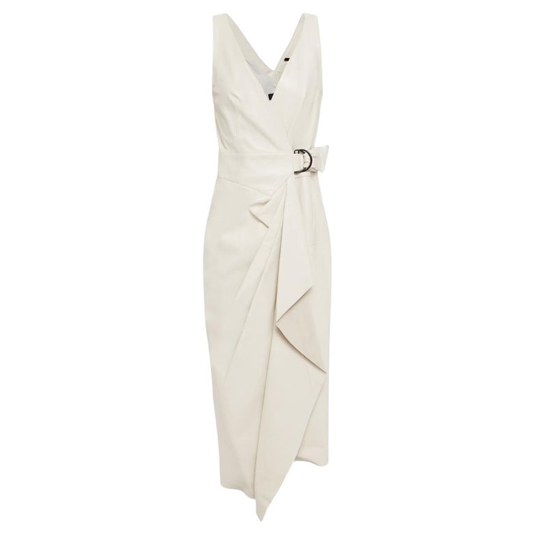 Isabel Marant Fanelia Leather Dress Size FR40/UK12 Ecru Asymmetric For Sale  at 1stDibs
