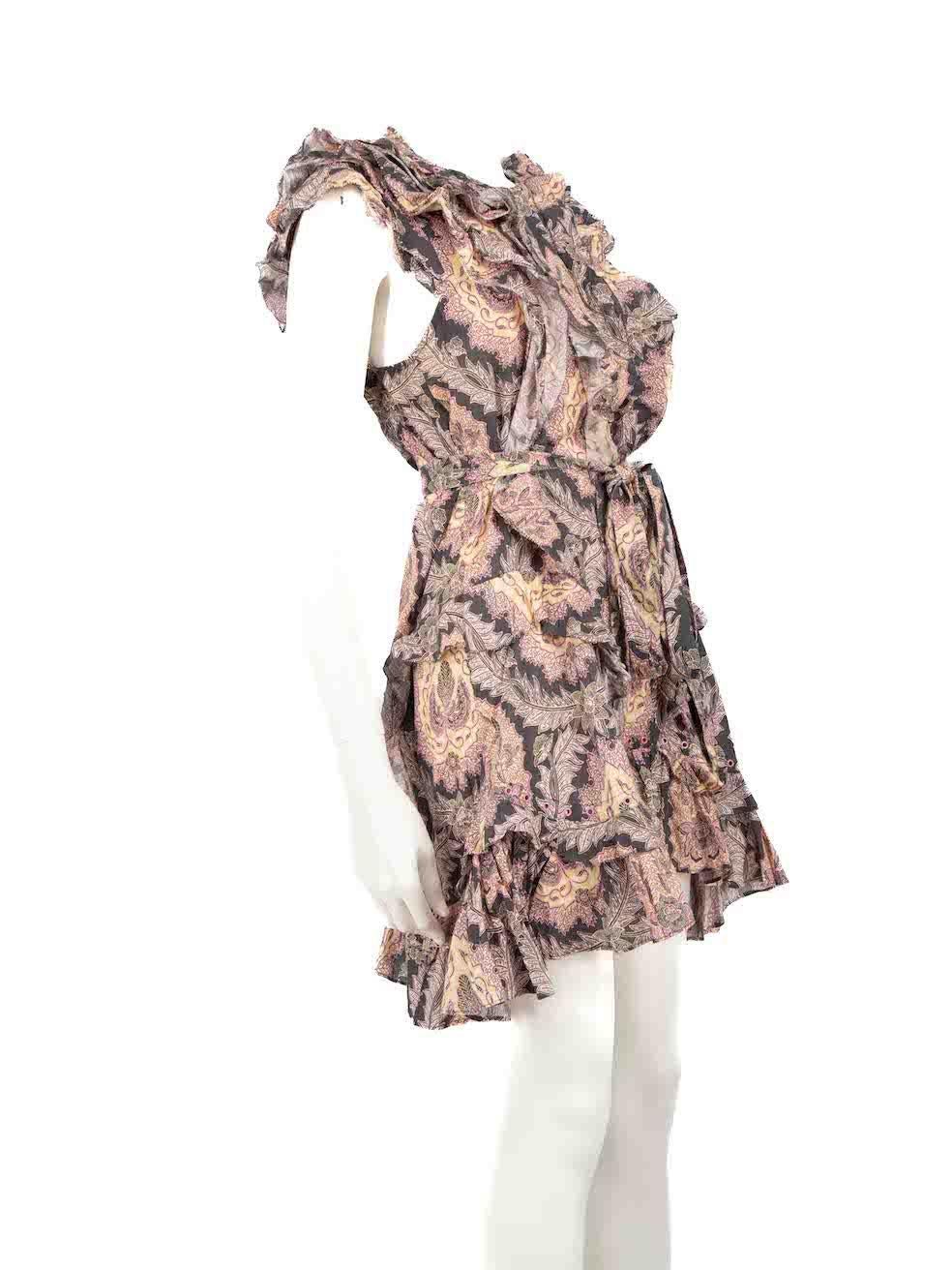 CONDITION is Very good. Hardly any visible wear to dress is evident on this used Isabel Marant designer resale item.
 
 
 
 Details
 
 
 Multicolour- black, yellow, pink
 
 Cotton
 
 Dress
 
 Floral print
 
 Sleeveless
 
 Knee length
 
 Ruffle trim
