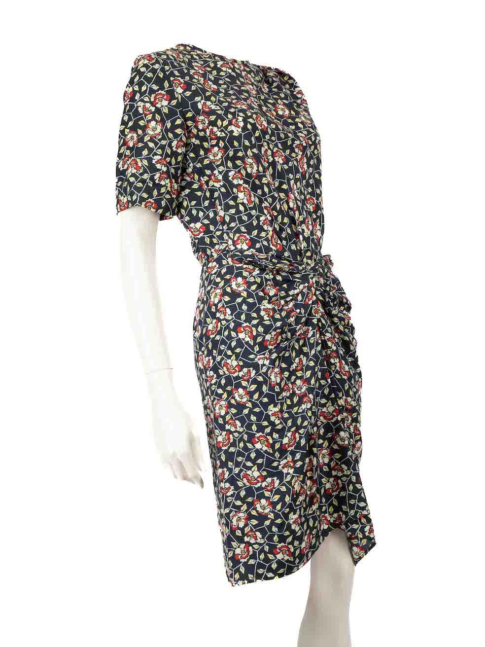 CONDITION is Very good. Hardly any visible wear to the dress is evident on this used Isabel Marant designer resale item.
 
 
 
 Details
 
 
 Multicolour- navy tone
 
 Silk
 
 Dress
 
 Floral print
 
 Short sleeves
 
 Round neck
 
 Back button and