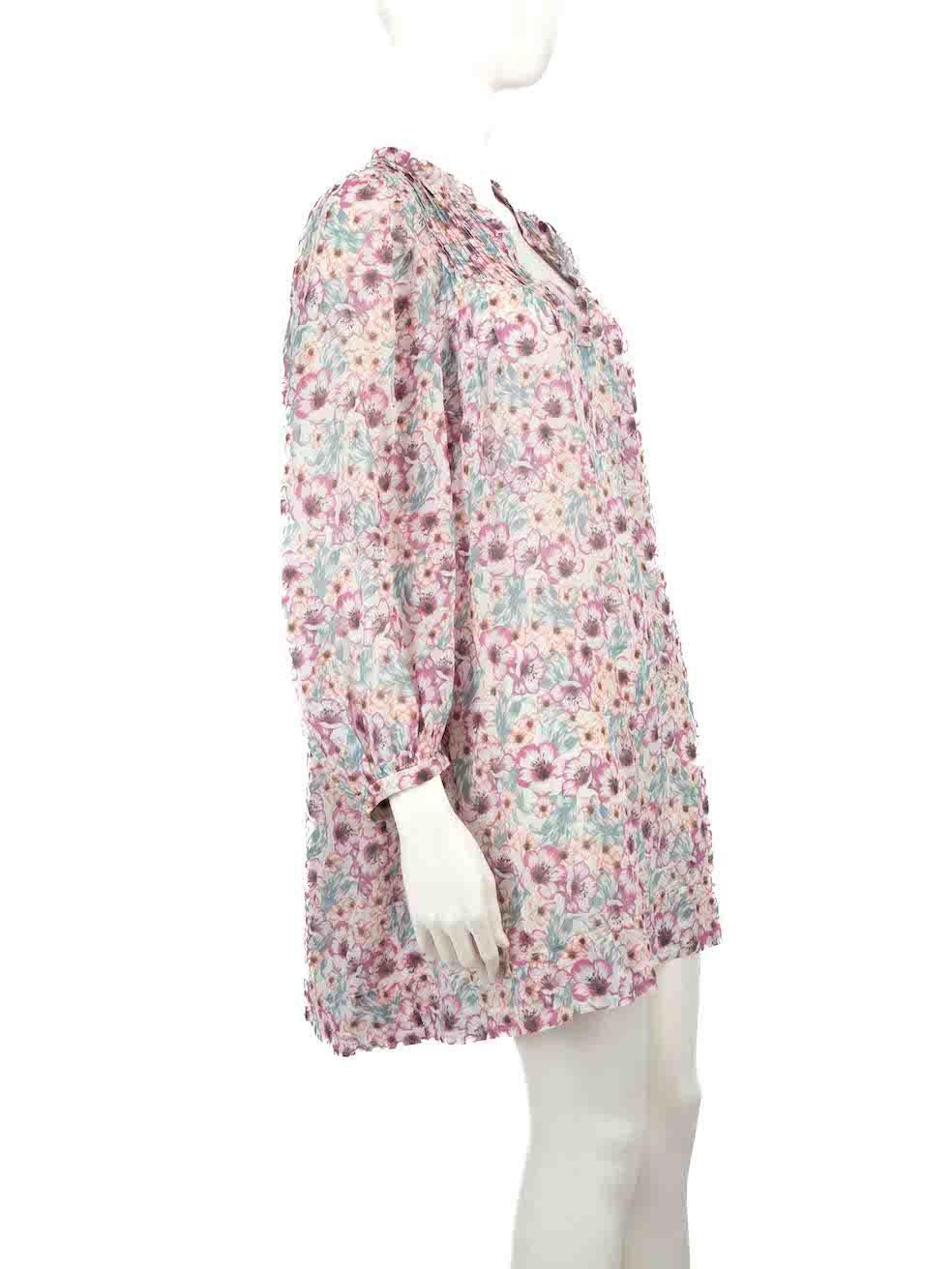 CONDITION is Very good. Hardly any visible wear to dress is evident on this used Isabel Marant √àtoile designer resale item.
 
 
 
 Details
 
 
 Multicolour- purple, blue
 
 Cotton
 
 Dress
 
 Floral print
 
 Knee length
 
 Sheer
 
 Long sleeves
 
