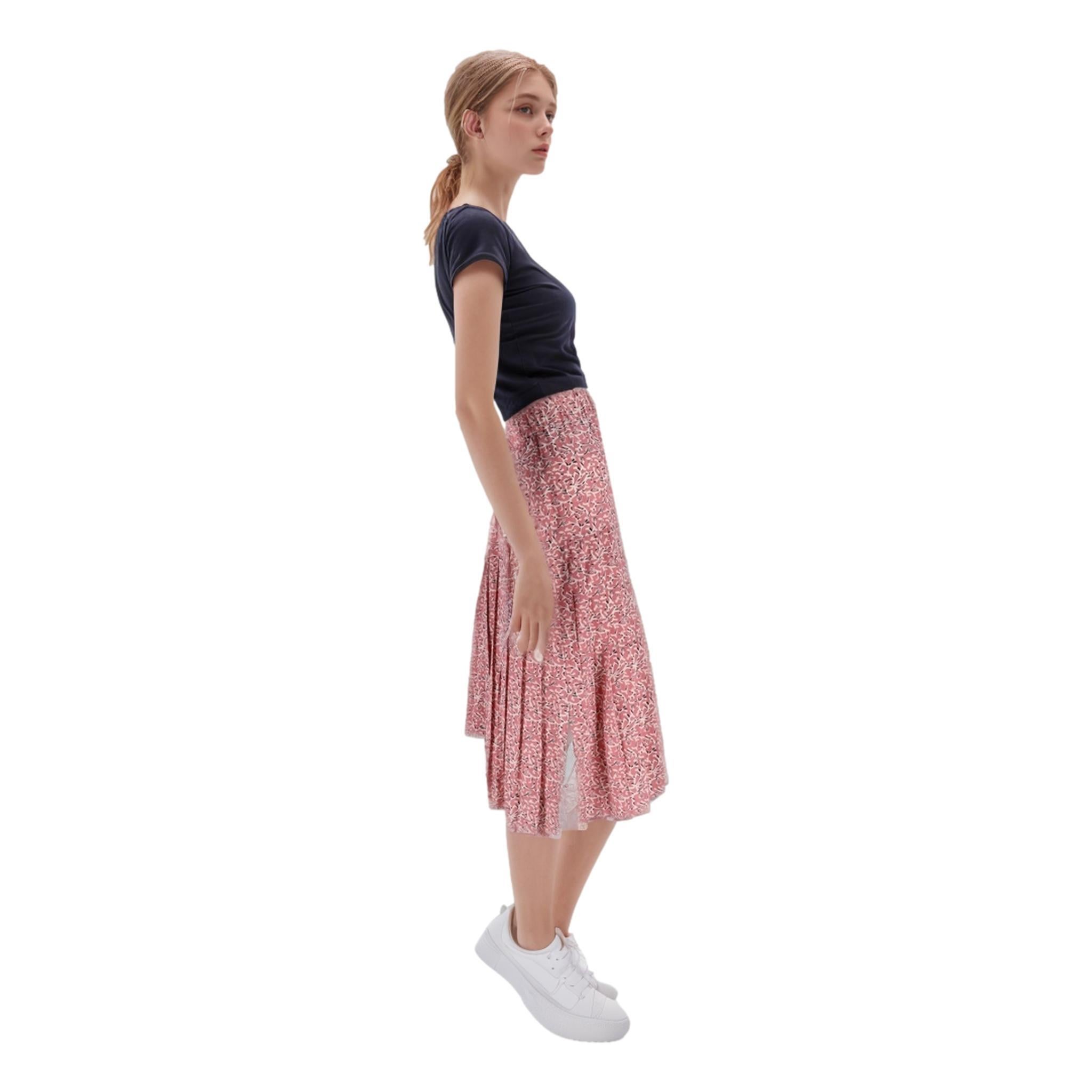 Brown Isabel Marant Floral Print Silk Pleated Skirt For Sale