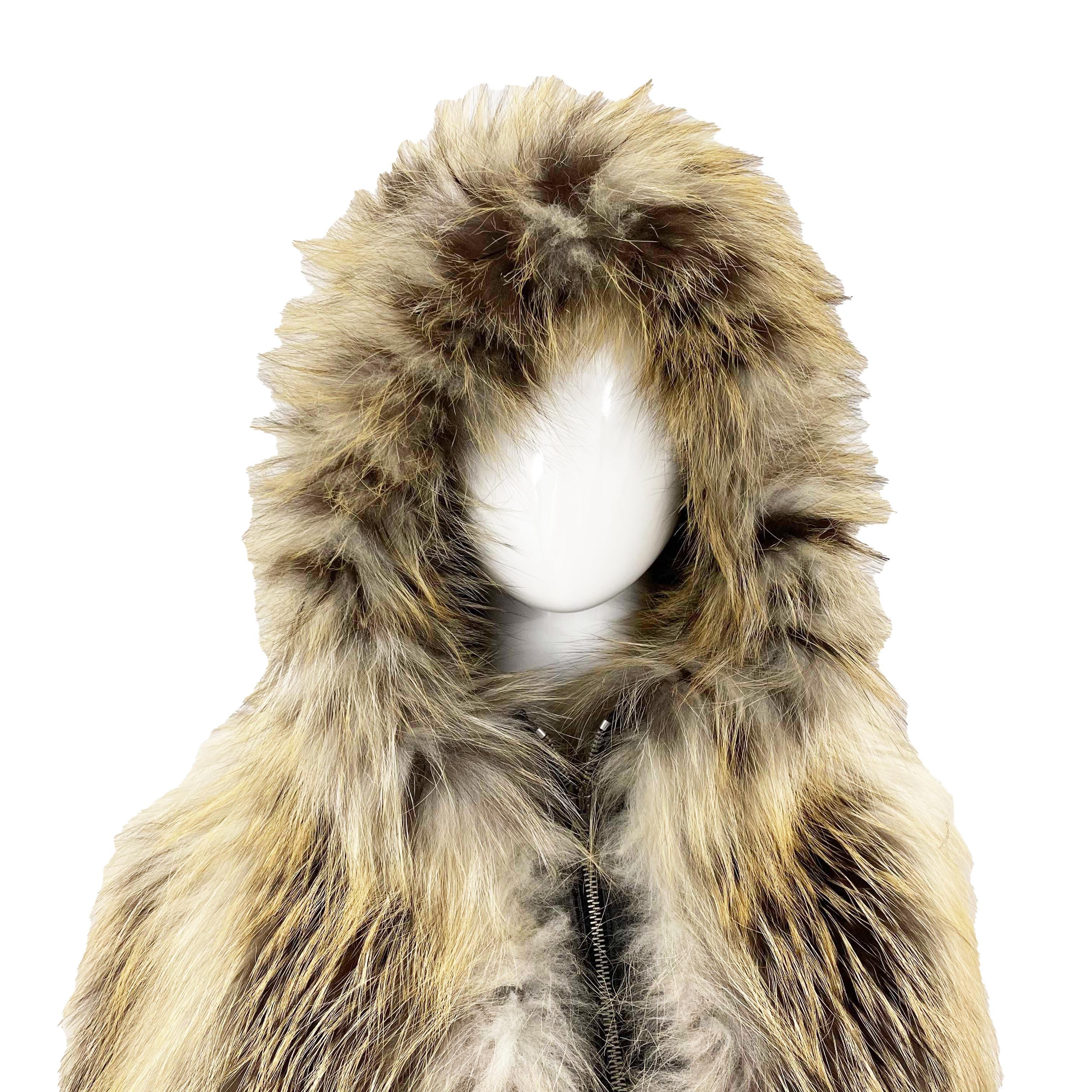Black Isabel Marant Fox Fur Coat Hooded Runway Zip Up Jacket US S Small 1